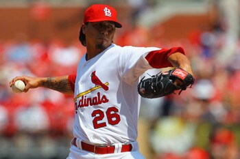 ST. LOUIS, MO - JUNE 4: Starter Kyle Lohse #26 of the St. Louis Cardinals pitches against the Chicago Cubs at Busch Stadium on June 4, 2011 in St. Louis, Missouri.  The Cardinals beat the Cubs 5-4 in 12 innings.  (Photo by Dilip Vishwanat/Getty Images)