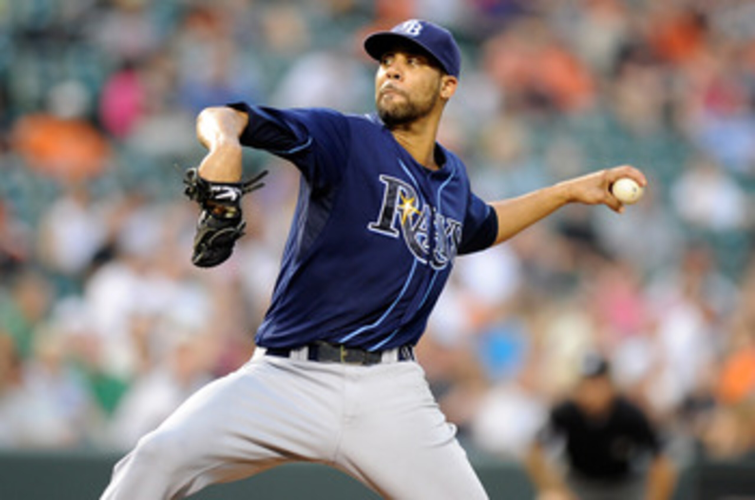 BALTIMORE, MD - JUNE 11:  David Price #14 of the Tampa Bay Rays pitches against the Baltimore Orioles at Oriole Park at Camden Yards on June 11, 2011 in Baltimore, Maryland.  (Photo by Greg Fiume/Getty Images)
