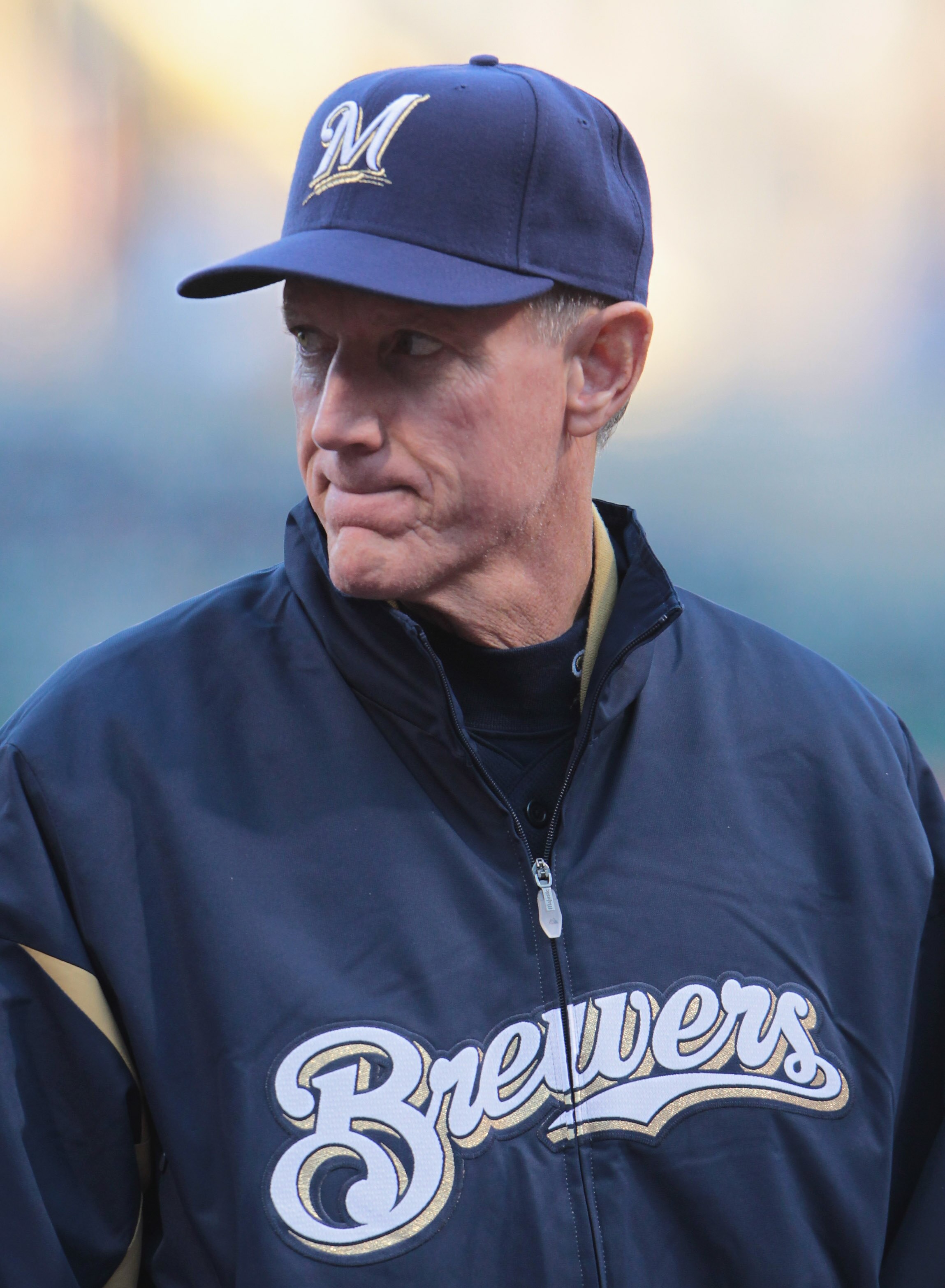 PITTSBURGH, PA - APRIL 13:  Milwaukee Brewers Manager Ron Roenicke #10 waits at home plate during their game against the Pittsburgh Pirates at PNC Park on April 13, 2011 in Pittsburgh, Pennsylvania.  (Photo by Scott Halleran/Getty Images)