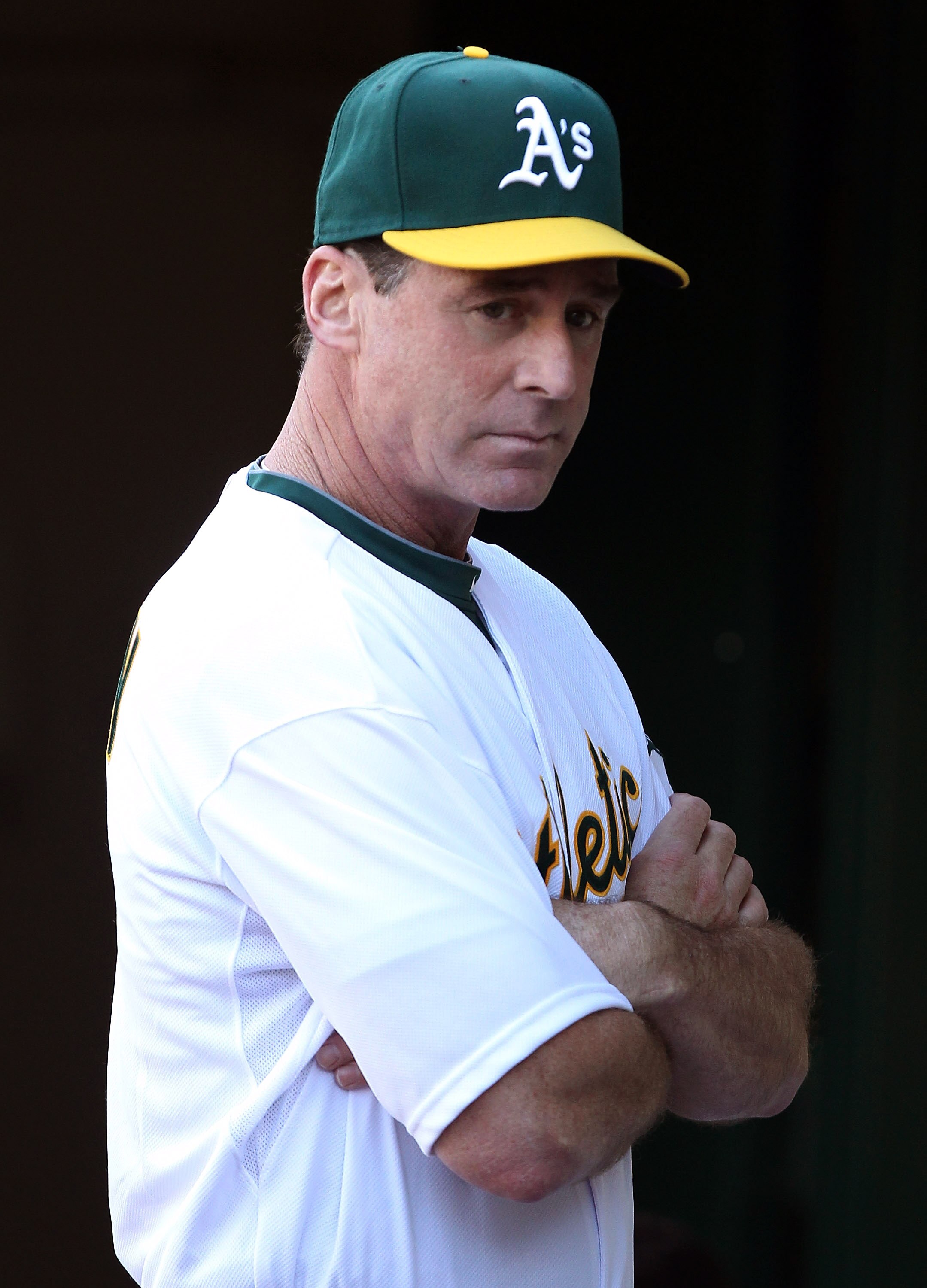 OAKLAND, CA - JUNE 14:  Manager Bob Melvin #6 of the Oakland Athletics looks on against the Kansas City Royals at the Oakland-Alameda County Coliseum on June 14, 2011 in Oakland, California.  (Photo by Jed Jacobsohn/Getty Images)