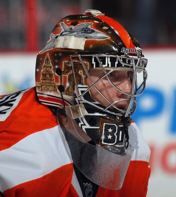 PHILADELPHIA, PA - APRIL 14:  Sergei Bobrovsky #35  of the Philadelphia Flyers tends net against the Buffalo Sabres in Game One of the Eastern Conference Quarterfinals during the 2011 NHL Stanley Cup Playoffs at Wells Fargo Center on April 14, 2011 in Phi