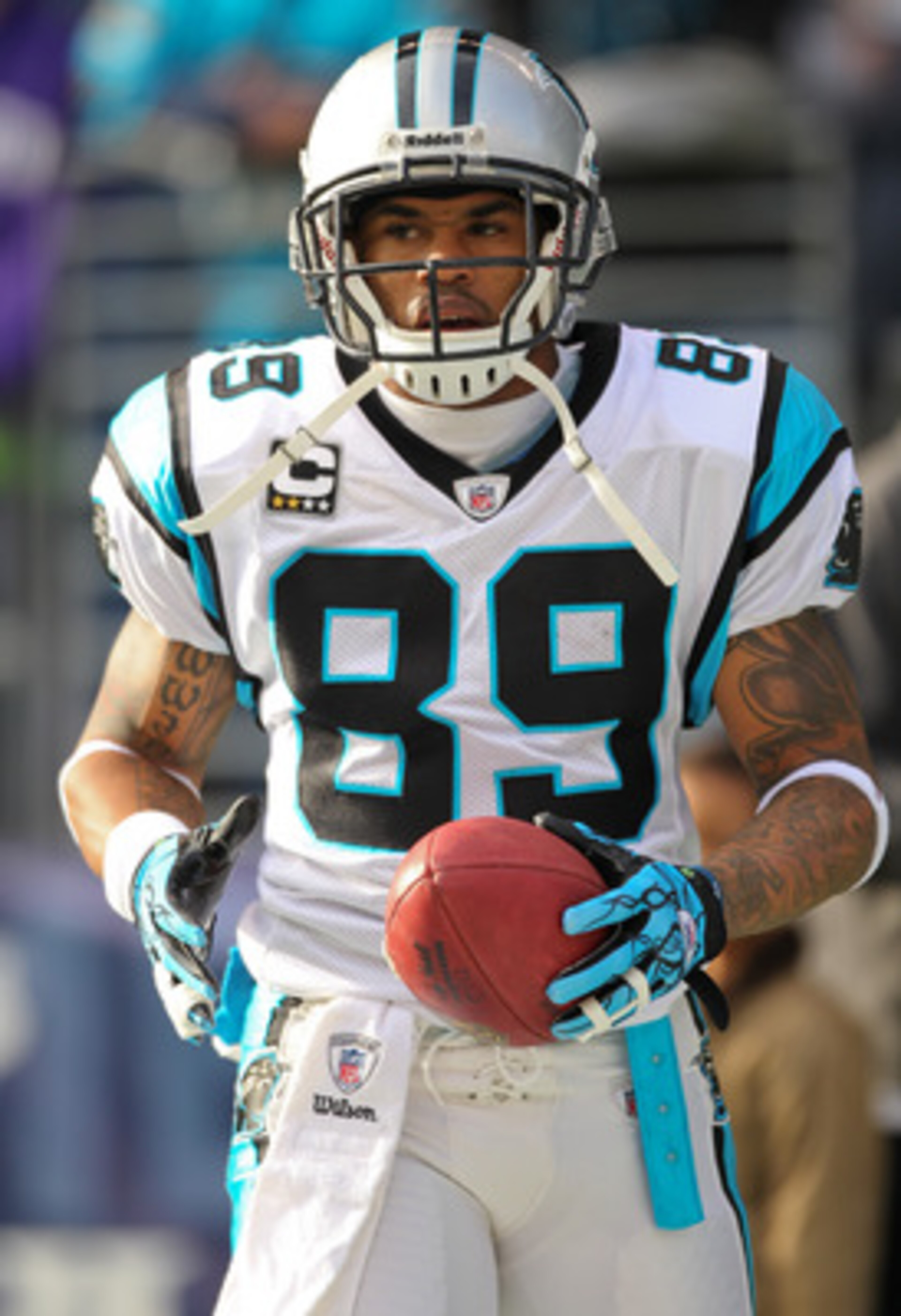 SEATTLE - DECEMBER 05:  Wide receiver Steve Smith #89 of the Carolina Panthers looks on during warmups prior to the game against the Seattle Seahawks at Qwest Field on December 5, 2010 in Seattle, Washington. The Seahawks won, 31-14. (Photo by Otto Greule