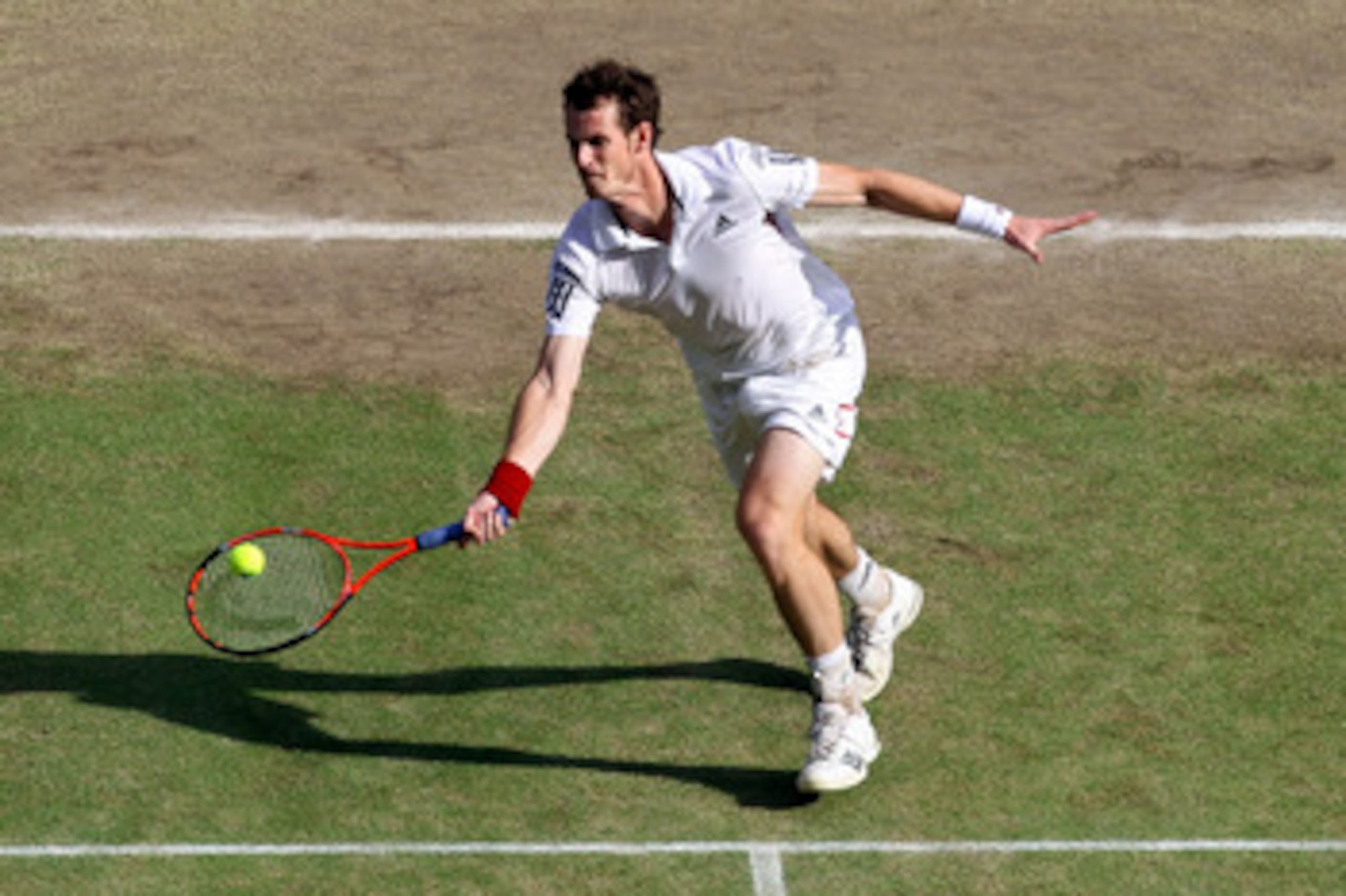 LONDON, ENGLAND - JULY 02:  Andy Murray of Great Britain in action during the Men's Semi Final match against Rafael Nadal of Spain on Day Eleven of the Wimbledon Lawn Tennis Championships at the All England Lawn Tennis and Croquet Club on July 2, 2010 in
