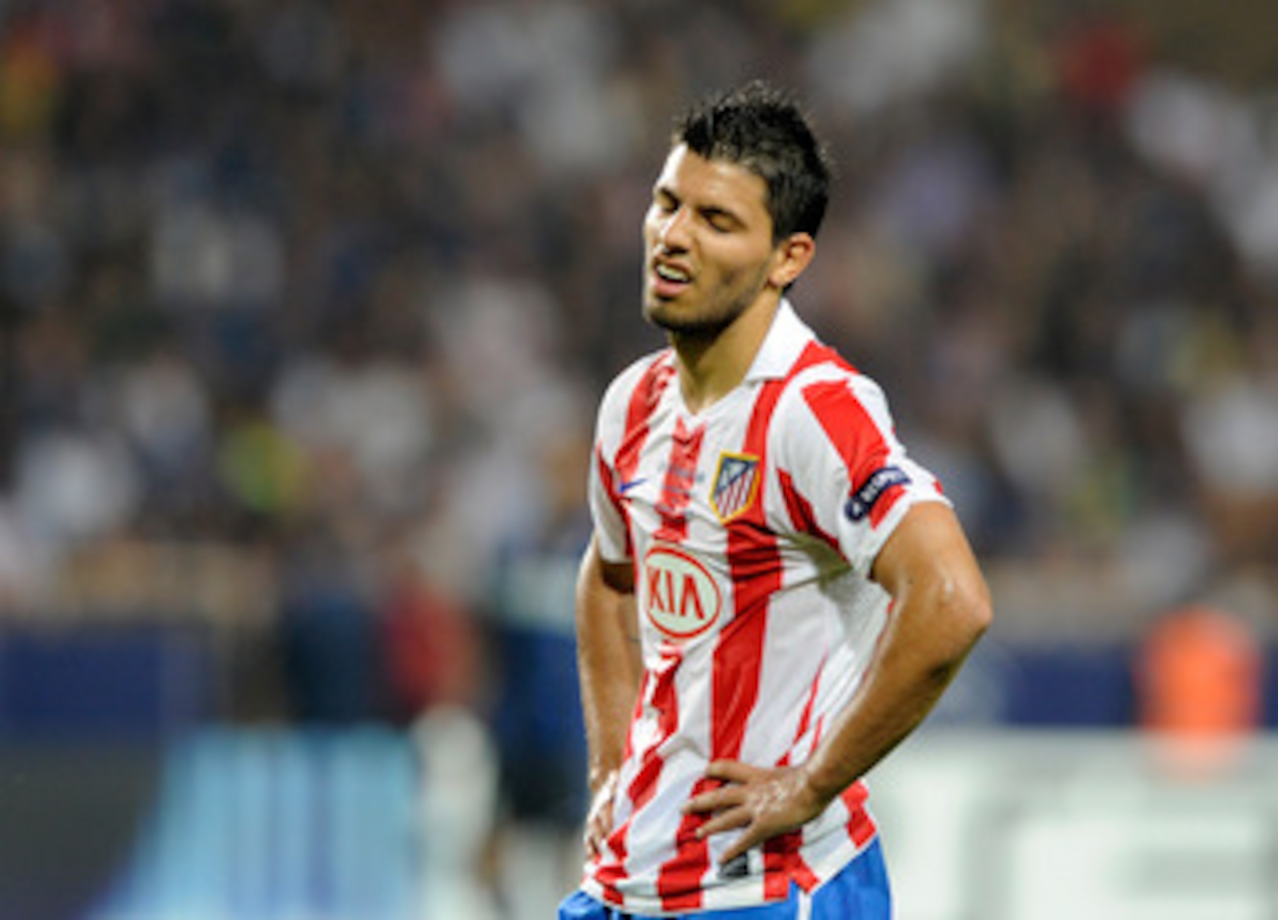 MONACO - AUGUST 27: Sergio Aguero of Atletico Madrid dejected during the UEFA Super Cup between Inter and Atletico Madrid at Louis II Stadium on August 27, 2010 in Monaco, Monaco. (Photo by Claudio Villa/Getty Images) MONACO - AUGUST 27: Sergio Aguero of Atletico Madrid dejected during the UEFA Super Cup between Inter and Atletico Madrid at Louis II Stadium on August 27, 2010 in Monaco, Monaco. (Photo by Claudio Villa/Getty Images)