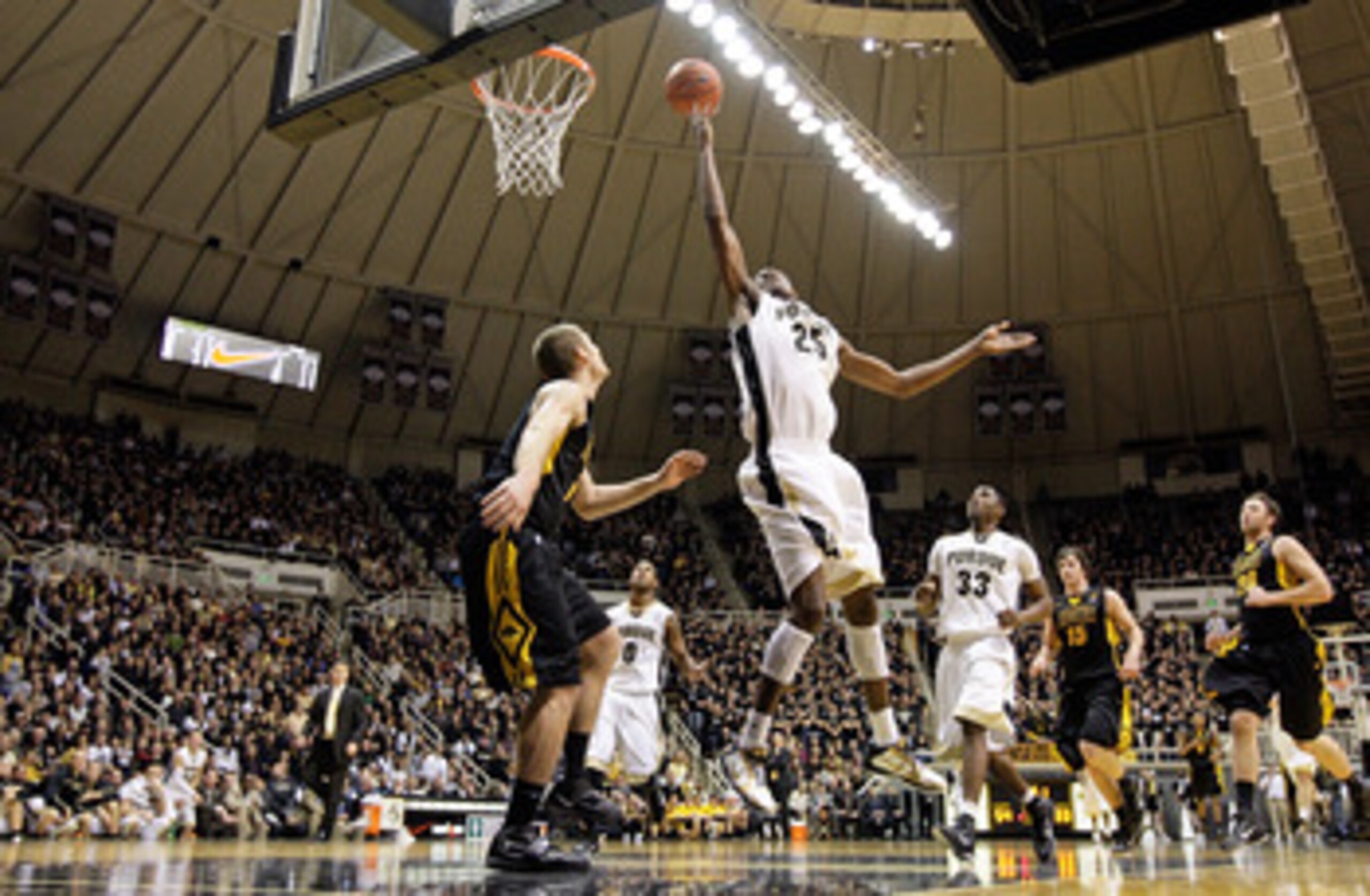 WEST LAFAYETTE, IN - JANUARY 09:  JaJuan Johnson #25 of the Purdue Boilermakers shoots the ball during the Big Ten Conference game against the Iowa Hawkeyes at Mackey Arena on January 9, 2011 in West Lafayette, Indiana.  Purdue won 75-52.  (Photo by Andy