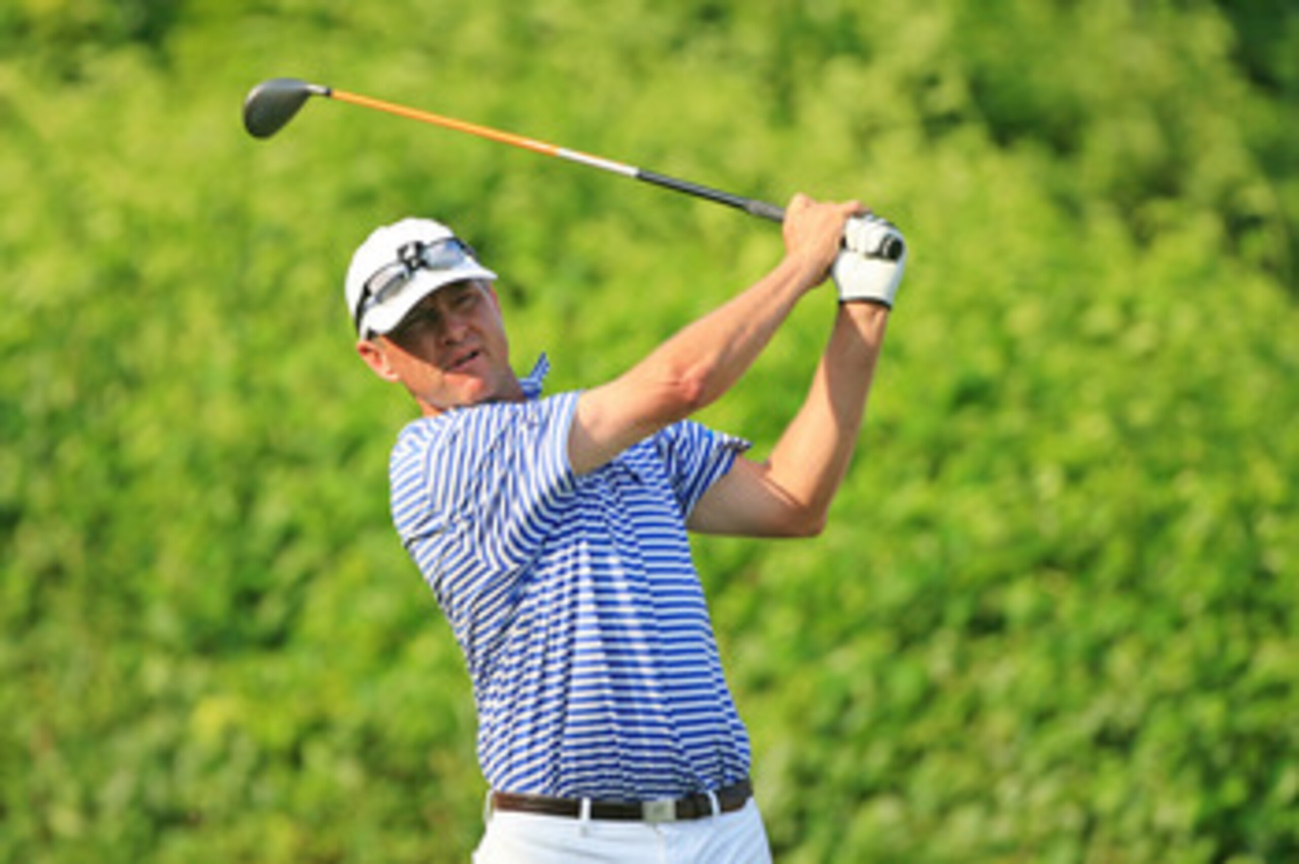 PLANO, TX - MAY 23: Davis Love III hits his tee shot on the 18th hole during the Open Qualifying Competition at Gleneagles Country Club on May 23, 2011 in Plano, Texas. (Photo by Hunter Martin/Getty Images)