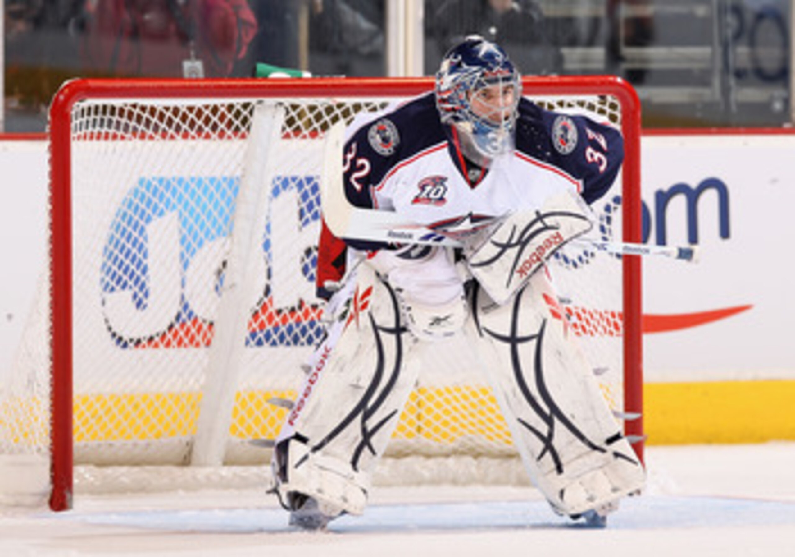 GLENDALE, AZ - MARCH 24:  Goaltender Mathieu Garon #32 of the Columbus Blue Jackets during the NHL game against the Phoenix Coyotes at Jobing.com Arena on March 24, 2011 in Glendale, Arizona.  The Coyotes defeated the Blue Jackets 3-0.  (Photo by Christia
