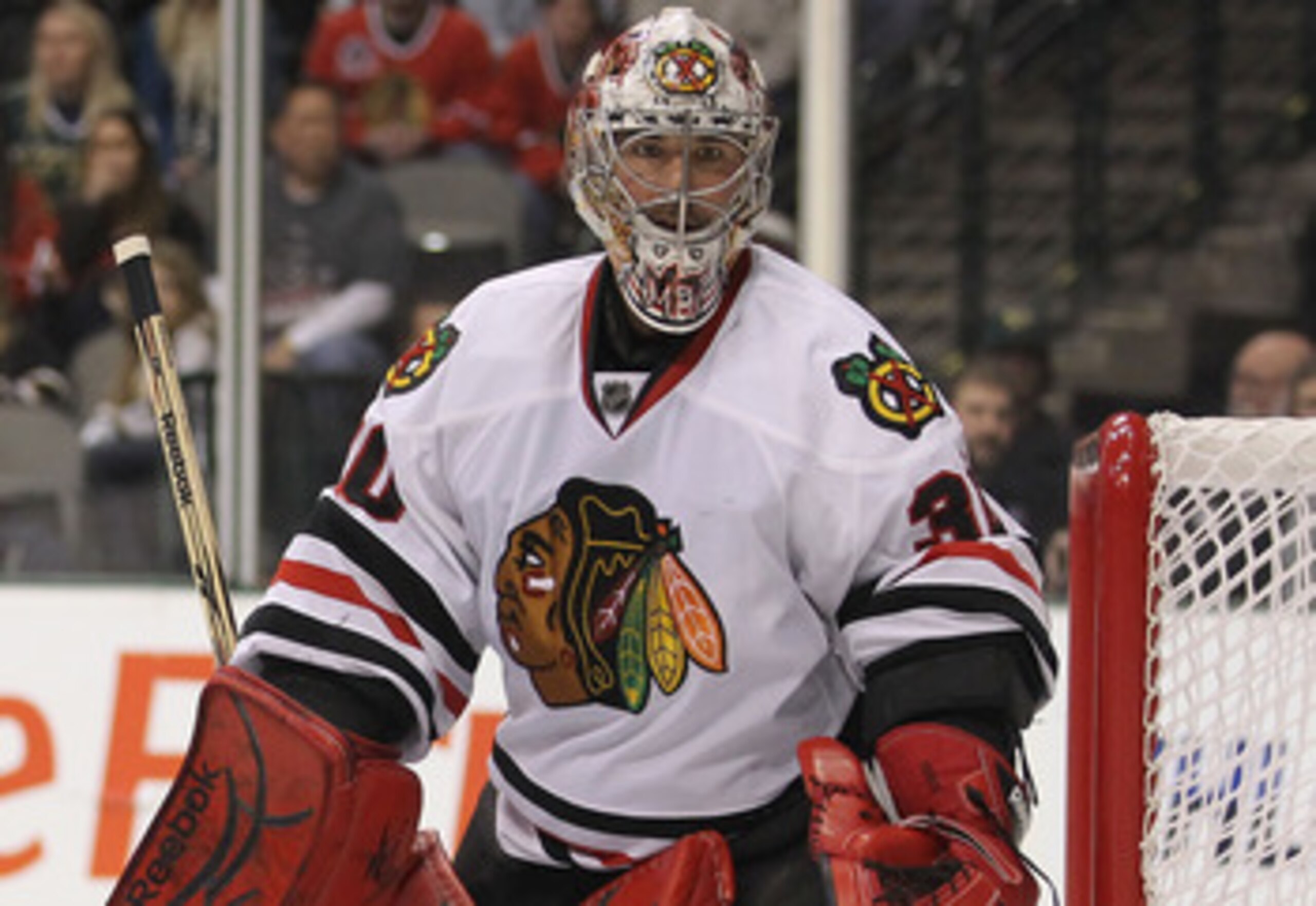 DALLAS, TX - FEBRUARY 11:  Goaltender Marty Turco #30 of the Chicago Blackhawks in goal against the Dallas Stas at American Airlines Center on February 11, 2011 in Dallas, Texas.  (Photo by Ronald Martinez/Getty Images)