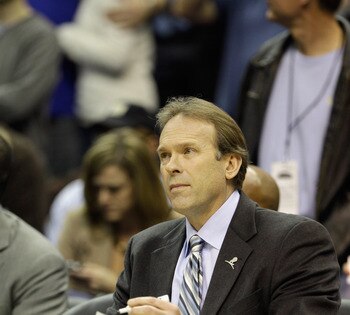WASHINGTON, DC - MARCH 05:  Minnesota Timberwolves head coach Kurt Rambis looks on from the bench against the Washington Wizards at the Verizon Center on March 5, 2011 in Washington, DC. NOTE TO USER: User expressly acknowledges and agrees that, by downlo