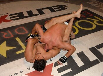 STUDIO CITY, CA - MAY 19:  MMA fighters Jake Shields (top) and Nick Diaz demonstrate MMA fighting techniques at CBS's 'Elite XC Saturday Night Fights' Press Conference at CBS Radford Studios on May 19, 2008 in Studio City, California.  (Photo by Stephen S