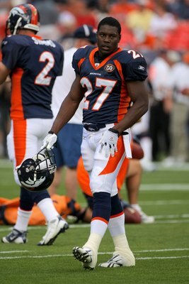 DENVER - SEPTEMBER 20:  Running back Knowshon Moreno #27 of the Denver Broncos warms up prior to facing the Cleveland Browns during NFL action at Invesco Field at Mile High on September 20, 2009 in Denver, Colorado. The Broncos defeated the Browns 27-6.