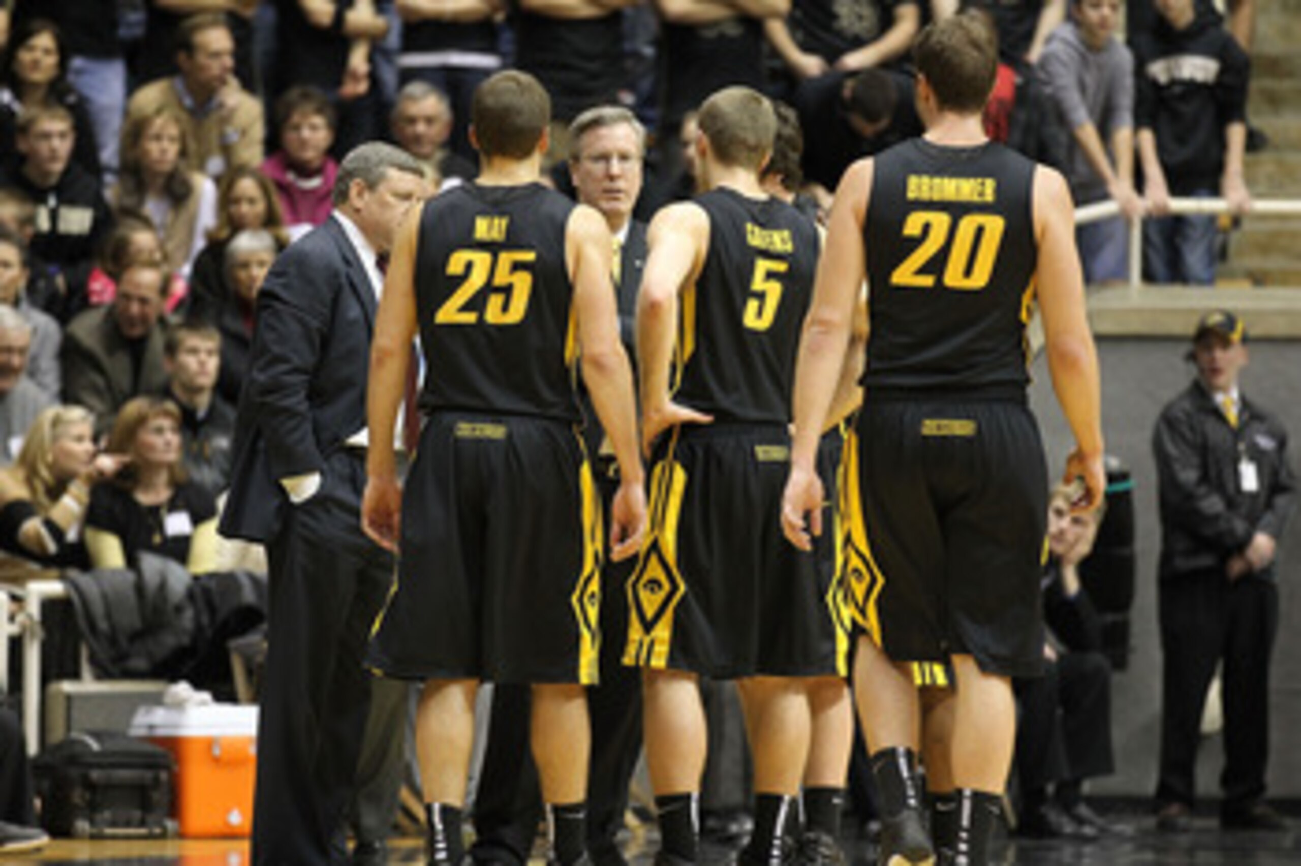 WEST LAFAYETTE, IN - JANUARY 09:  Head coach Fran McCaffery of the Iowa Hawkeyes coaches during the Big Ten Conference game against the Purdue Boilermakers at Mackey Arena on January 9, 2011 in West Lafayette, Indiana.  (Photo by Andy Lyons/Getty Images)