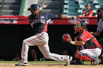 ANAHEIM, CA - JULY 11:  World Futures All-Star Francisco Peguero #33 of the San Francisco Giants at bat during the 2010 XM All-Star Futures Game at Angel Stadium of Anaheim on July 11, 2010 in Anaheim, California.  (Photo by Stephen Dunn/Getty Images)