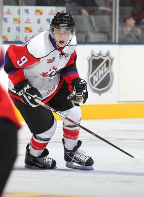 TORONTO, CAN - JANUARY 19:  Ryan Nugent-Hopkins #9 of Team Orr skates against Team Cherry in the 2011 Home Hardware Top Prospects game on January 19, 2011 at the Air Canada Centre in Toronto, Canada. Team Orr defeated Team Cherry 7-1. (Photo by Claus Ande