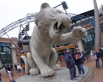 DETROIT, MI - APRIL 08:  Fans pose for a photo prior to the Detroit Tigers playing the Kansas City Royals during Opening Day at Comerica Park on April 8, 2011 in Detroit, Michigan. Detroit won the game 5-2.  (Photo by Gregory Shamus/Getty Images)