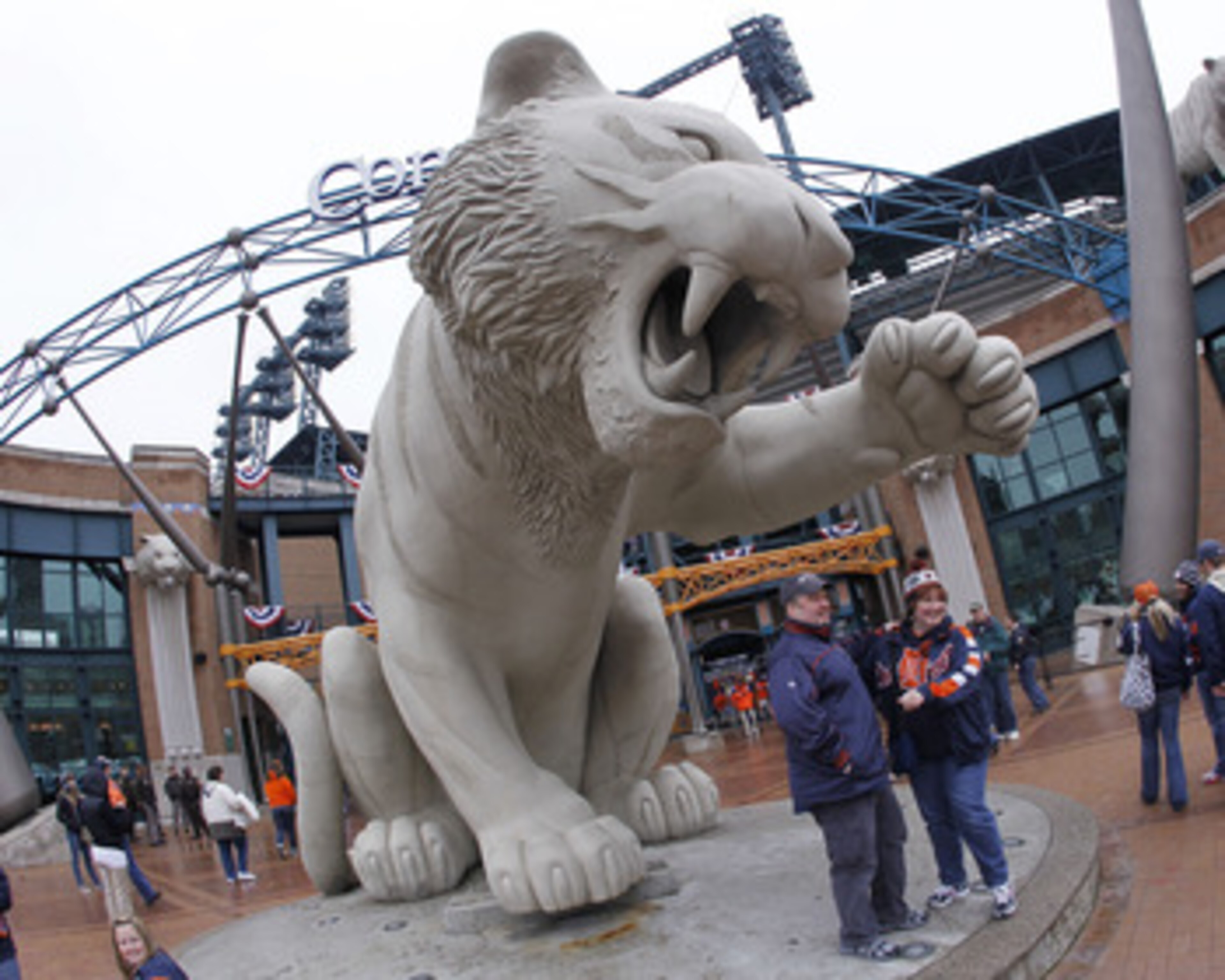 DETROIT, MI - APRIL 08:  Fans pose for a photo prior to the Detroit Tigers playing the Kansas City Royals during Opening Day at Comerica Park on April 8, 2011 in Detroit, Michigan. Detroit won the game 5-2.  (Photo by Gregory Shamus/Getty Images)