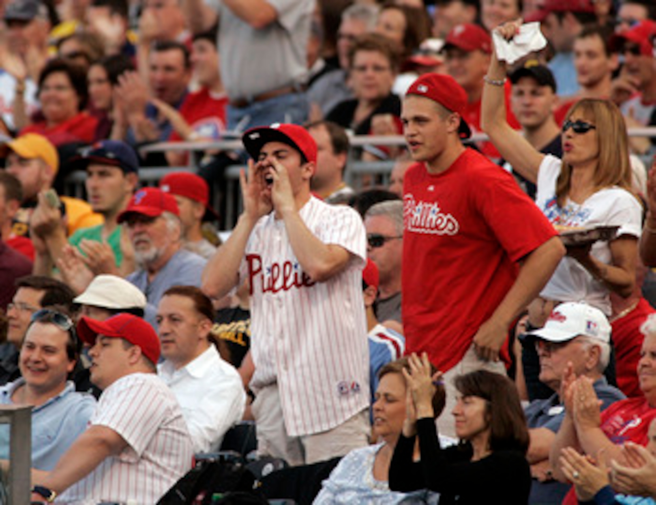 PITTSBURGH - JUNE 03:  Philadelphia Phillies fans root for their team against the Pittsburgh Pirates during the game on June 3, 2011 at PNC Park in Pittsburgh, Pennsylvania. The Pirates defeated the Phillies 2-1 in extra innings.  (Photo by Justin K. Alle