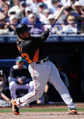 PEORIA, AZ - MARCH 08:  Thomas Neal #63 of the Seattle Mariners plays against the San Francisco Giants during the spring training baseball game at Peoria Stadium on March 8, 2011 in Peoria, Arizona.  (Photo by Kevork Djansezian/Getty Images)