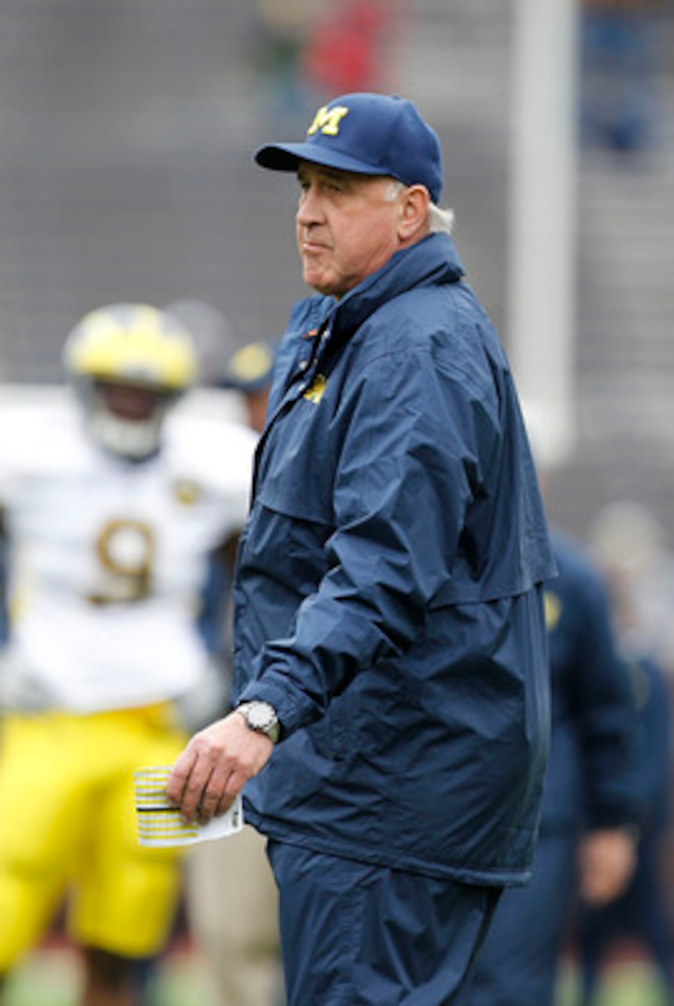 ANN ARBOR, MI - APRIL 16: Defensive Coordinator Greg Mattison watches the action during the annual Spring Game at Michigan Stadium on April 16, 2011 in Ann Arbor, Michigan.  (Photo by Leon Halip/Getty Images)