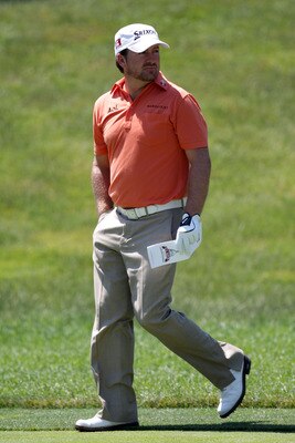 BETHESDA, MD - JUNE 15:  Graeme McDowell of Northern Ireland looks over a green during a practice round prior to the start of the 111th U.S. Open at Congressional Country Club on June 15, 2011 in Bethesda, Maryland.  (Photo by Ross Kinnaird/Getty Images)