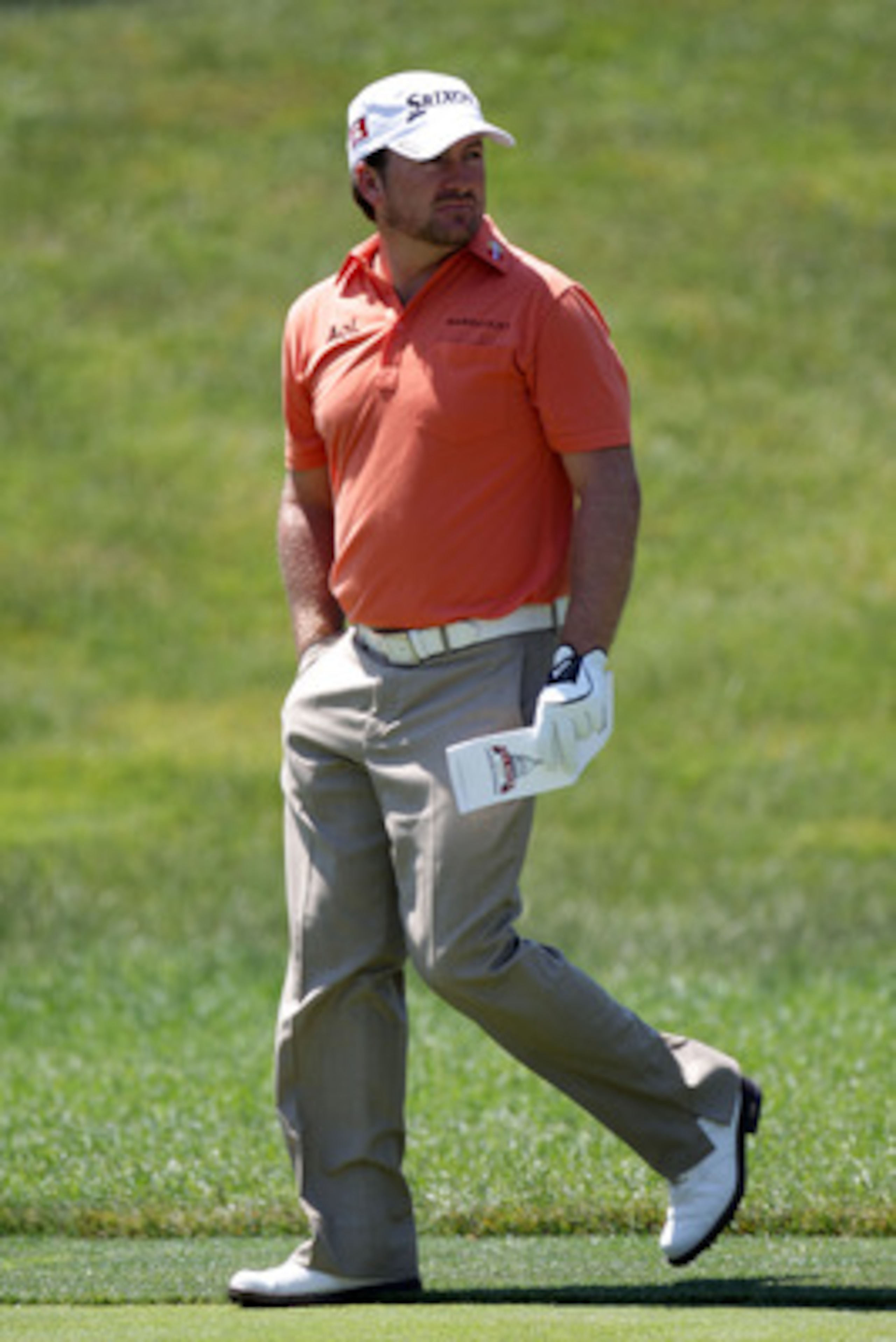 BETHESDA, MD - JUNE 15:  Graeme McDowell of Northern Ireland looks over a green during a practice round prior to the start of the 111th U.S. Open at Congressional Country Club on June 15, 2011 in Bethesda, Maryland.  (Photo by Ross Kinnaird/Getty Images)