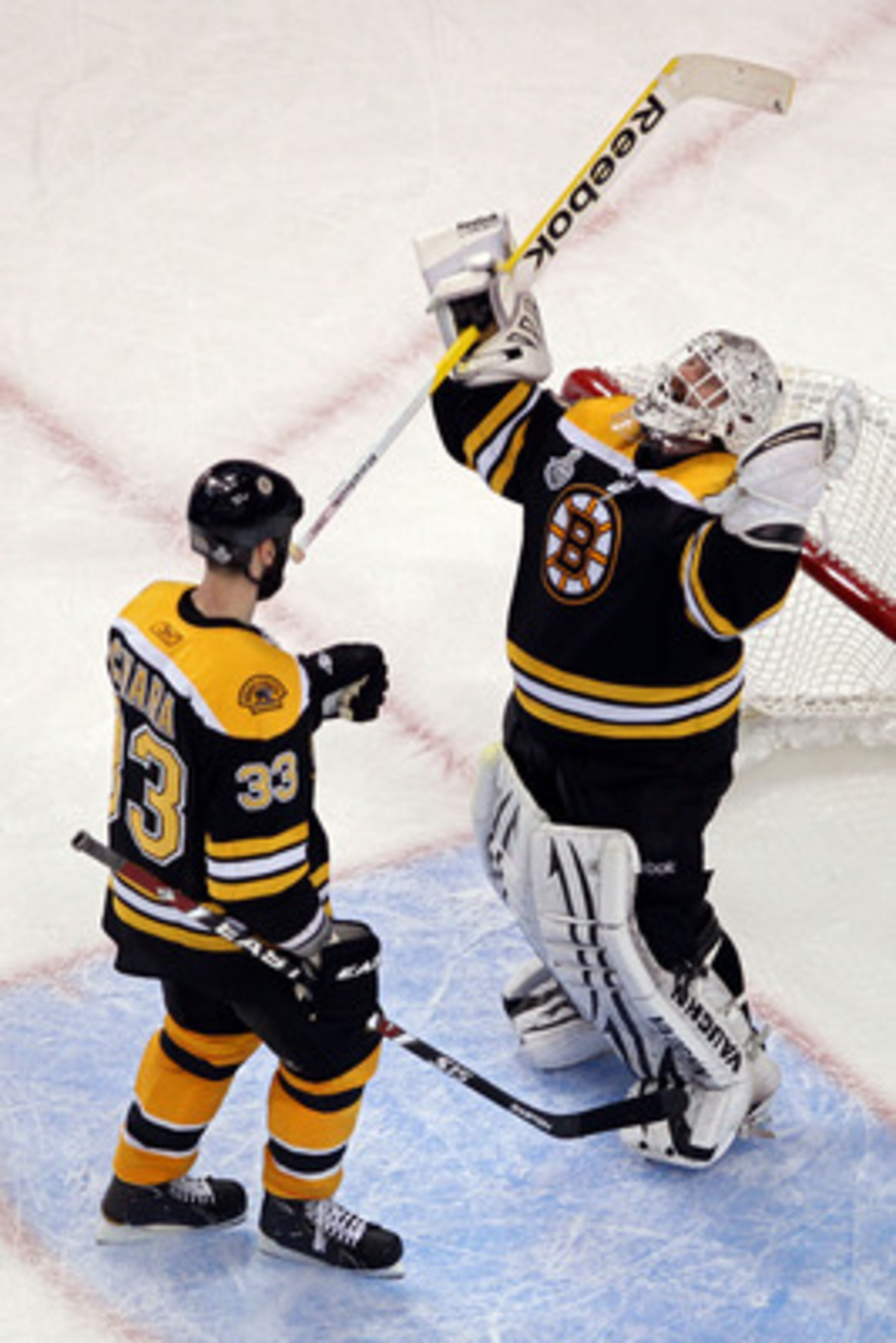 BOSTON, MA - JUNE 13:  Zdeno Chara #33 of the Boston Bruins celebrates with Tim Thomas #30 after defeating the Vancouver Canucks in Game Six of the 2011 NHL Stanley Cup Final at TD Garden on June 13, 2011 in Boston, Massachusetts. The Boston Bruins defeat