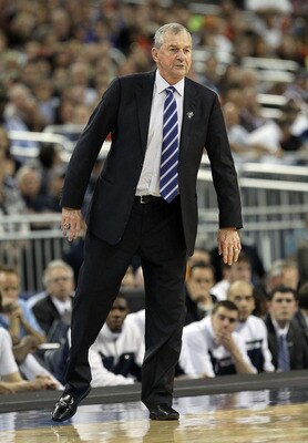 HOUSTON, TX - APRIL 04: Head coach Jim Calhoun of the Connecticut Huskies gestures from the sidelines against the Butler Bulldogs during the National Championship Game of the 2011 NCAA Division I Men's Basketball Tournament at Reliant Stadium on April 4, HOUSTON, TX - APRIL 04: Head coach Jim Calhoun of the Connecticut Huskies gestures from the sidelines against the Butler Bulldogs during the National Championship Game of the 2011 NCAA Division I Men's Basketball Tournament at Reliant Stadium on April 4,
