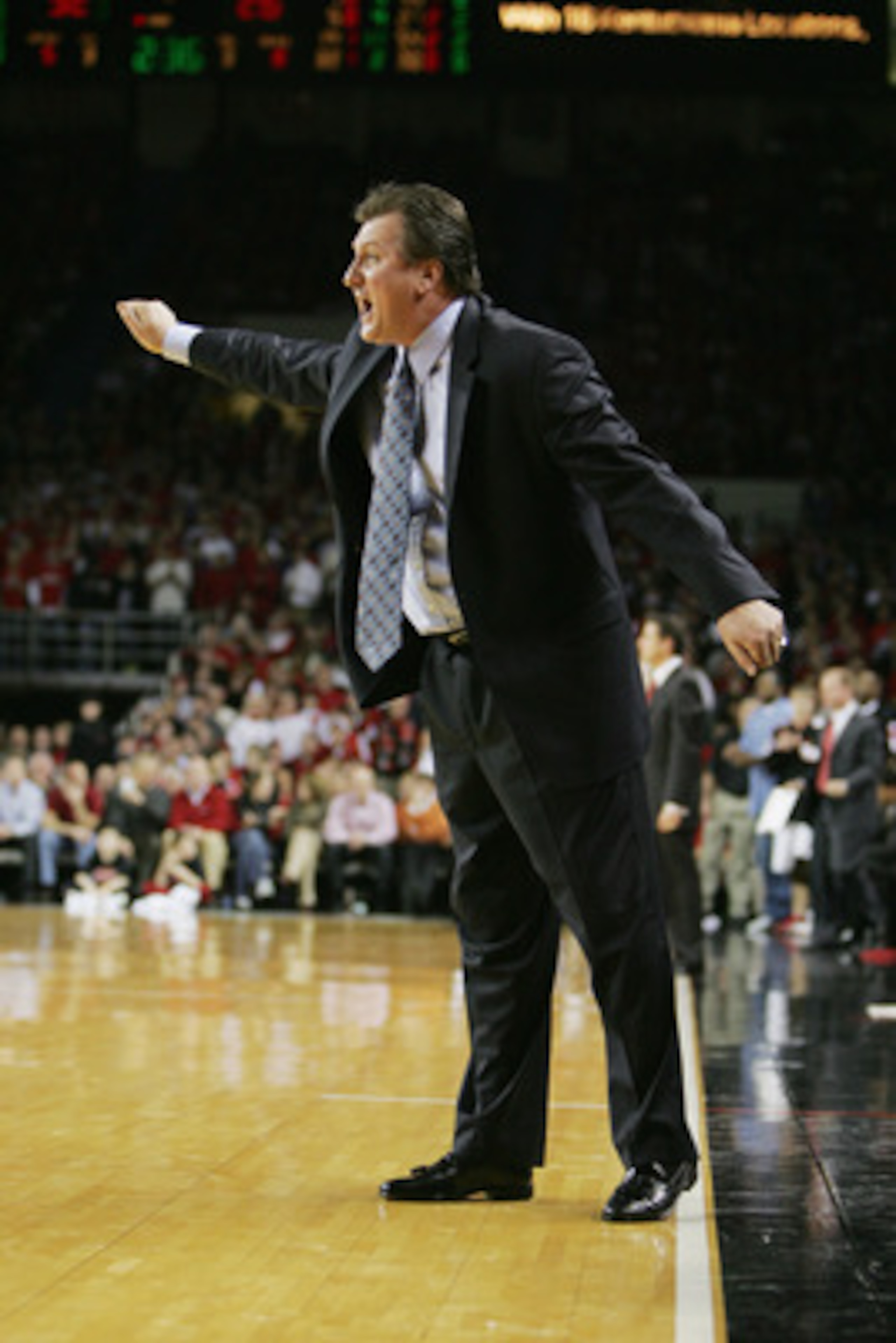 LOUISVILLE, KY - FEBRUARY 2:  Head coach Bob Huggins of the University of Cincinnati Bearcats reacts during the game against the University of Louisville Cardinals at Freedom Hall on Februrary 2, 2005 in Louisville, Kentucky.  The Bearcats won 77-70.  (Ph