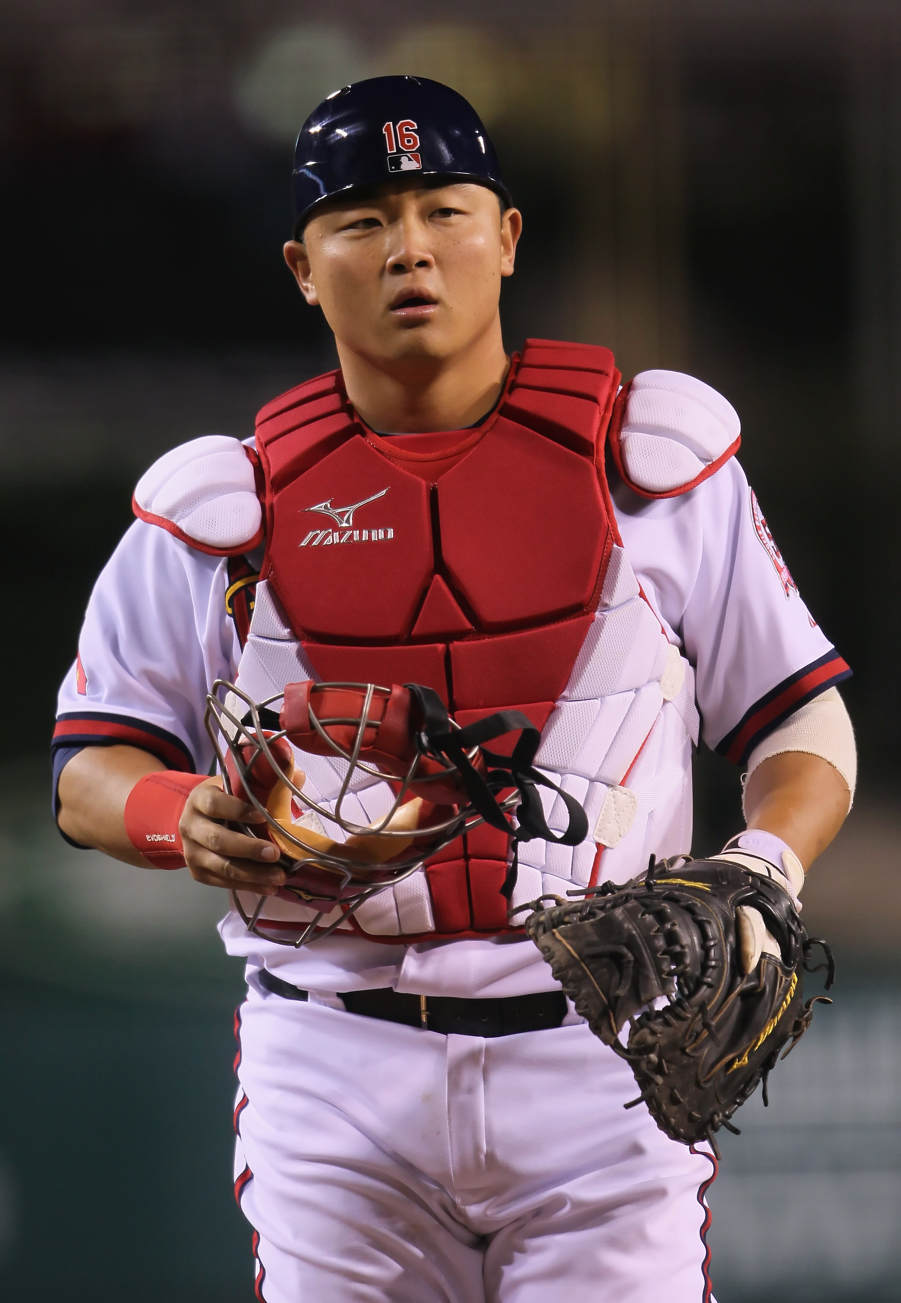 ANAHEIM, CA - APRIL 08:  Hank Conger #16 of the Los Angeles Angels of Anaheim looks on against the Toronto Blue Jays at Angel Stadium of Anaheim on April 8, 2011 in Anaheim, California.  (Photo by Jeff Gross/Getty Images)