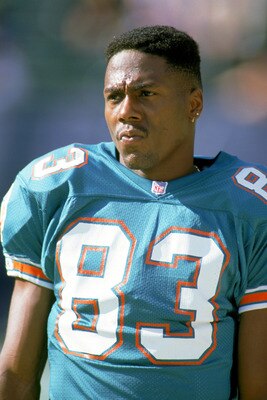 SAN DIEGO - DECEMBER 16:  Wide receiver Mark Clayton #83 of the Miami Dolphins looks on during a game against the San Diego Chargers at Jack Murphy Stadium on December 16, 1991 in San Diego California.  The Chargers won 38-30.  (Photo by Stephen Dunn/Gett