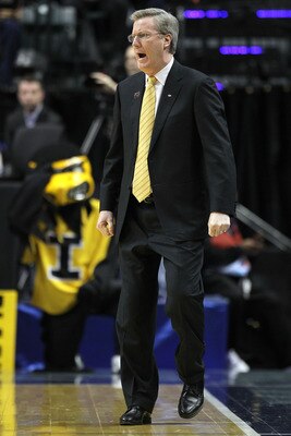 INDIANAPOLIS, IN - MARCH 10:  Head coach Fran McCaffery of the Iowa Hawkeyes reacts against the Michigan State Spartans during the first round of the 2011 Big Ten Men's Basketball Tournament at Conseco Fieldhouse on March 10, 2011 in Indianapolis, Indiana