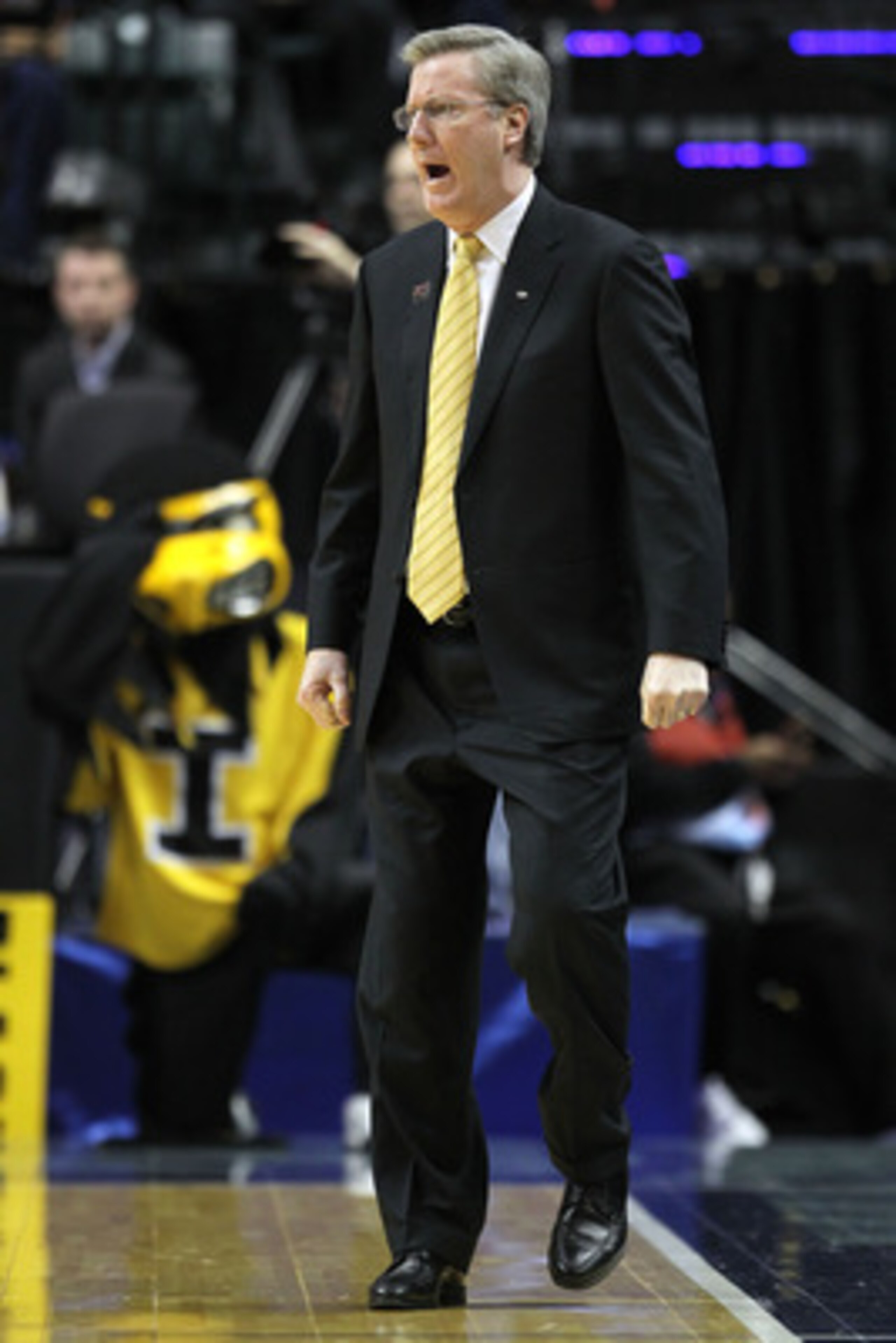 INDIANAPOLIS, IN - MARCH 10:  Head coach Fran McCaffery of the Iowa Hawkeyes reacts against the Michigan State Spartans during the first round of the 2011 Big Ten Men's Basketball Tournament at Conseco Fieldhouse on March 10, 2011 in Indianapolis, Indiana