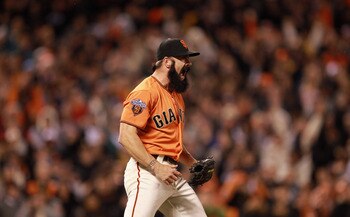 SAN FRANCISCO, CA - JUNE 03:  Brian Wilson #38 of the San Francisco Giants reacts after he struck out Seth Smith #7 of the Colorado Rockies to end the game at AT&T Park on June 3, 2011 in San Francisco, California.  (Photo by Ezra Shaw/Getty Images)