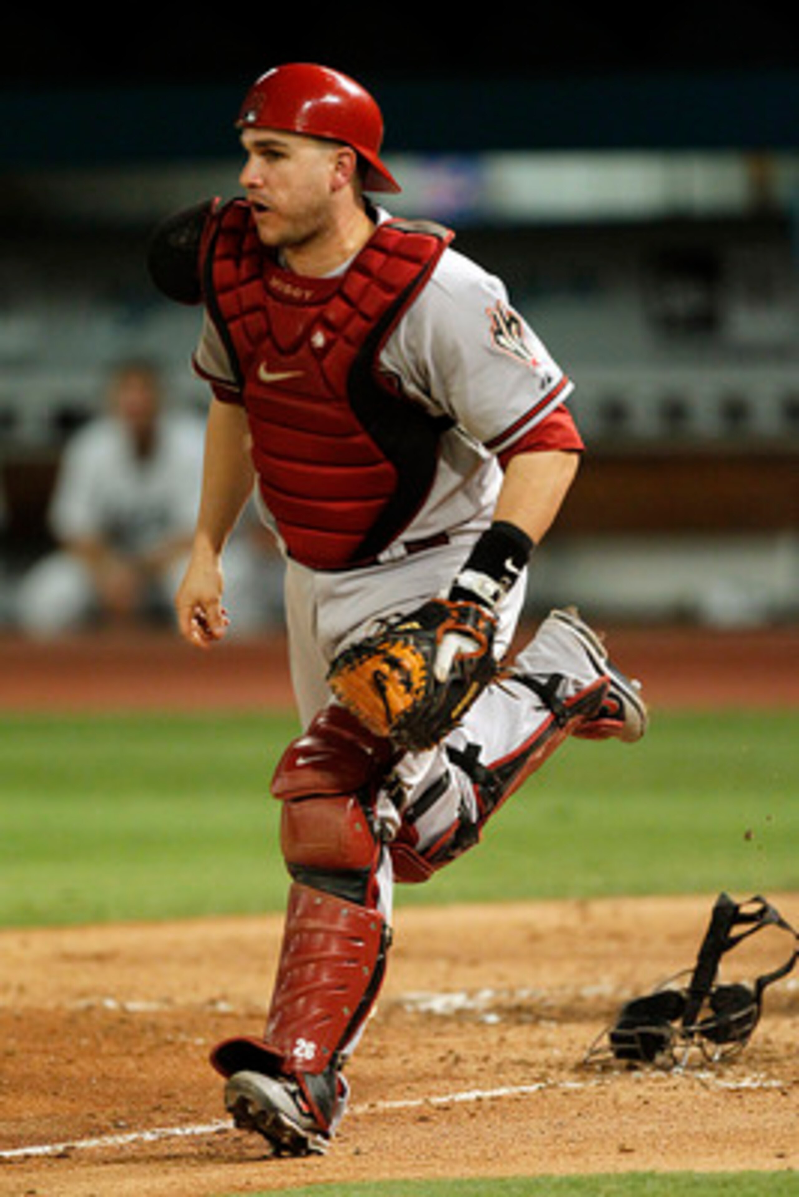 MIAMI GARDENS, FL - JUNE 10: Catcher Miguel Montero #26 of the Arizona Diamondbacks throws off his mask and heads down the baseline against the Florida Marlins at Sun Life Stadium on June 10, 2011 in Miami Gardens, Florida. (Photo by Eliot J. Schechter/Ge MIAMI GARDENS, FL - JUNE 10: Catcher Miguel Montero #26 of the Arizona Diamondbacks throws off his mask and heads down the baseline against the Florida Marlins at Sun Life Stadium on June 10, 2011 in Miami Gardens, Florida. (Photo by Eliot J. Schechter/Ge