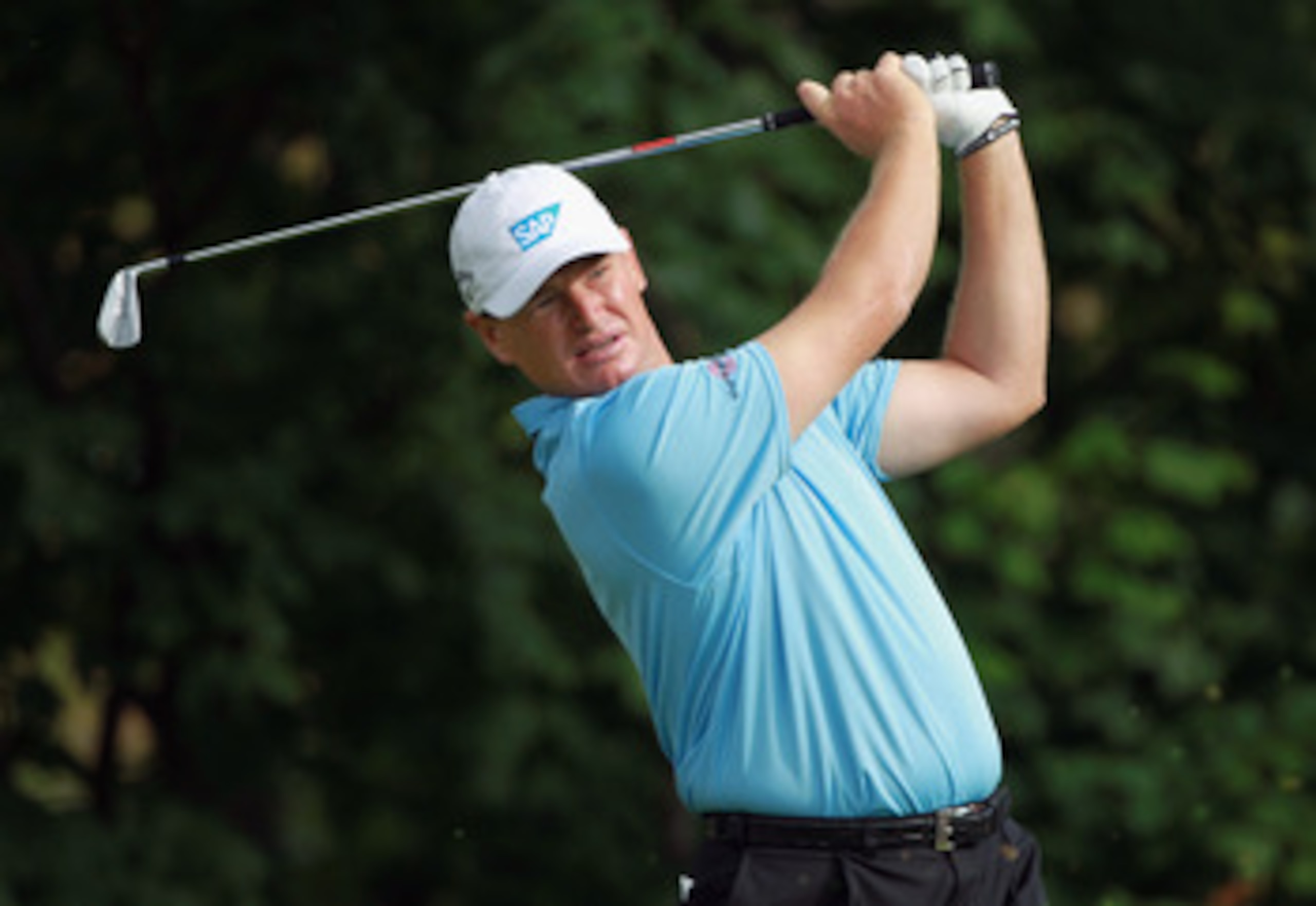 DUBLIN, OH - JUNE 03:  Ernie Els of South Africa hits his tee shot on the 14th hole during the second round of the Memorial Tournament presented by Nationwide Insurance at the Muirfield Village Golf Club on June 3, 2011 in Dublin, Ohio.  (Photo by Scott H