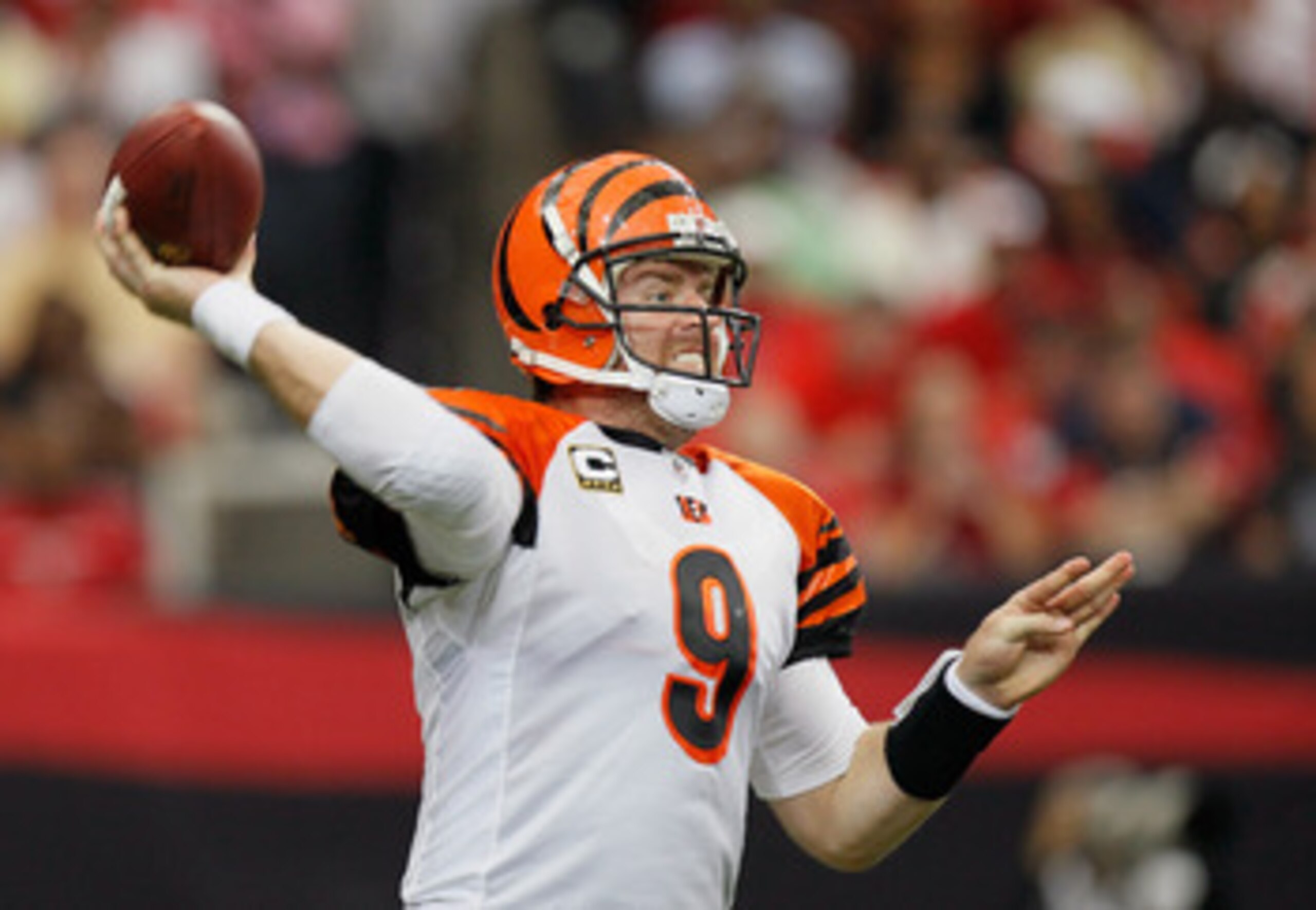 ATLANTA - OCTOBER 24:  Quarterback Carson Palmer #9 of the Cincinnati Bengals against the Atlanta Falcons at Georgia Dome on October 24, 2010 in Atlanta, Georgia.  (Photo by Kevin C. Cox/Getty Images)
