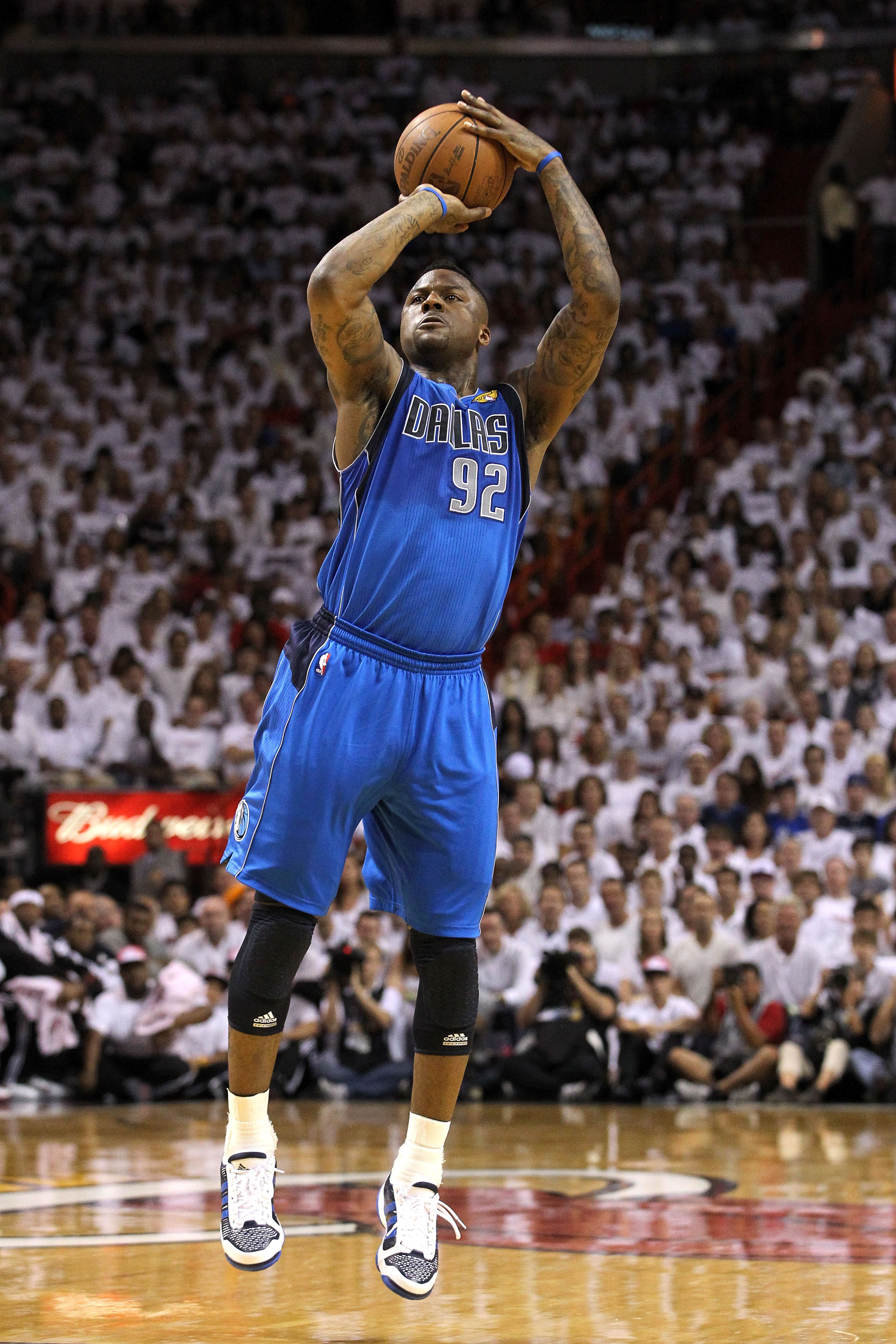 MIAMI, FL - JUNE 12:  DeShawn Stevenson #92 of the Dallas Mavericks attempts a shot against the Miami Heat in Game Six of the 2011 NBA Finals at American Airlines Arena on June 12, 2011 in Miami, Florida. The Mavericks won 105-95. NOTE TO USER: User expre