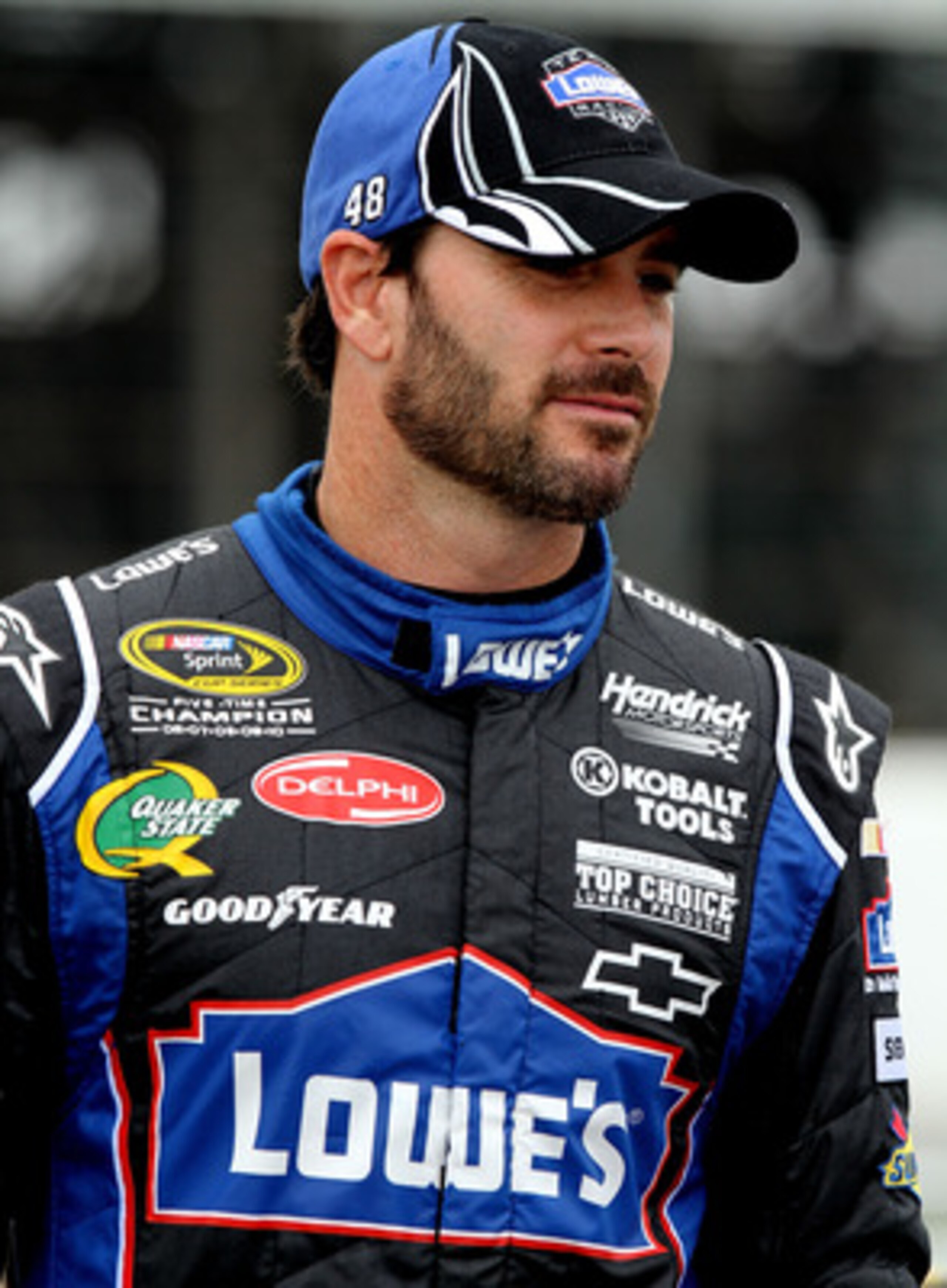 LONG POND, PA - JUNE 11: Jimmie Johnson, driver of the #48 Lowe's Chevrolet waits on pit road during qualifying for the NASCAR Sprint Cup Series 5-Hour Energy 500 at Pocono Raceway on June 11, 2011 in Long Pond, Pennsylvania. (Photo by Jerry Markland/Get LONG POND, PA - JUNE 11: Jimmie Johnson, driver of the #48 Lowe's Chevrolet waits on pit road during qualifying for the NASCAR Sprint Cup Series 5-Hour Energy 500 at Pocono Raceway on June 11, 2011 in Long Pond, Pennsylvania. (Photo by Jerry Markland/Get
