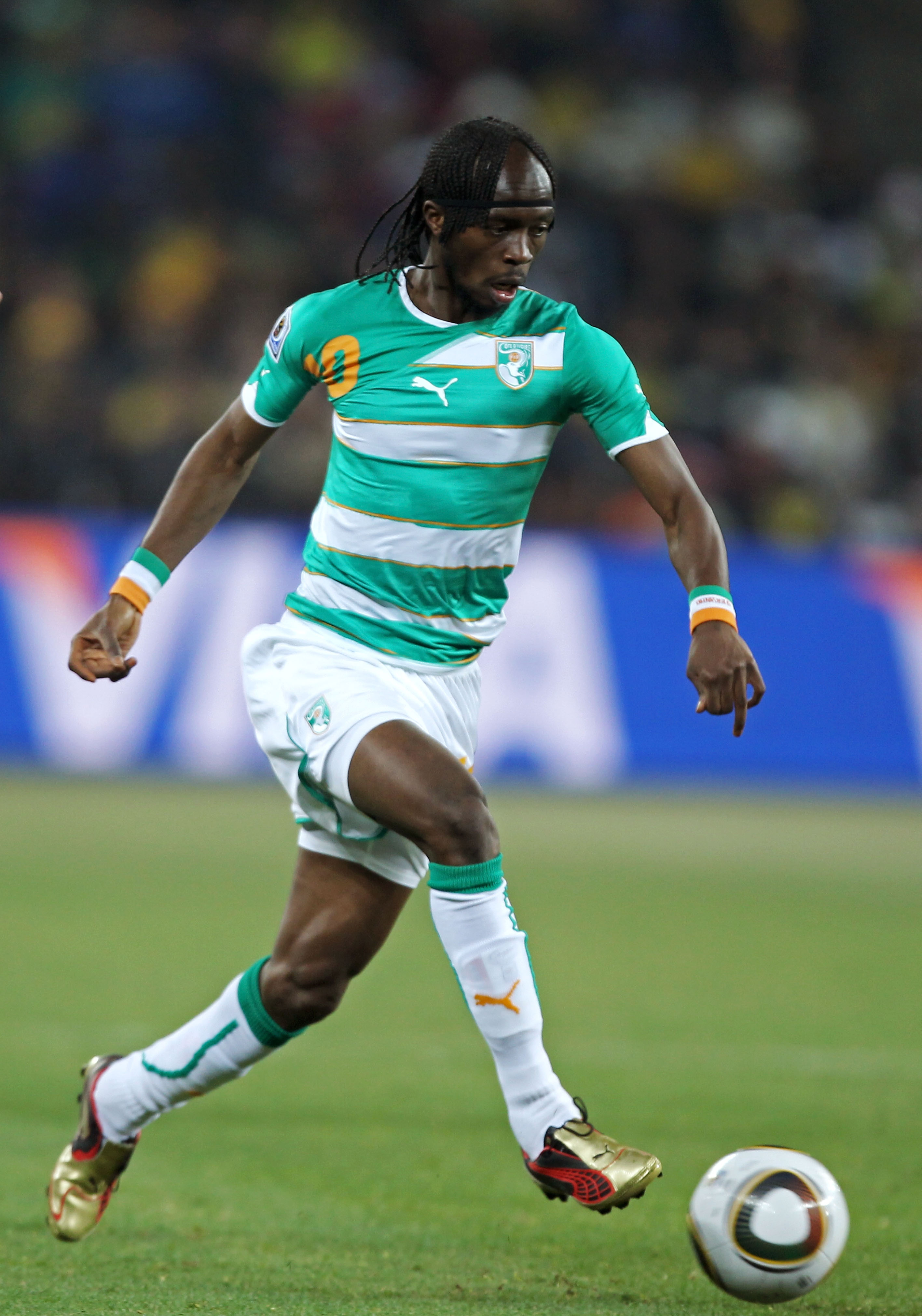 JOHANNESBURG, SOUTH AFRICA - JUNE 20: Gervinho of Ivory Coast in action during the 2010 FIFA World Cup South Africa Group G match between Brazil and Ivory Coast at Soccer City Stadium on June 20, 2010 in Johannesburg, South Africa. (Photo by Ian Walton/ JOHANNESBURG, SOUTH AFRICA - JUNE 20: Gervinho of Ivory Coast in action during the 2010 FIFA World Cup South Africa Group G match between Brazil and Ivory Coast at Soccer City Stadium on June 20, 2010 in Johannesburg, South Africa. (Photo by Ian Walton/