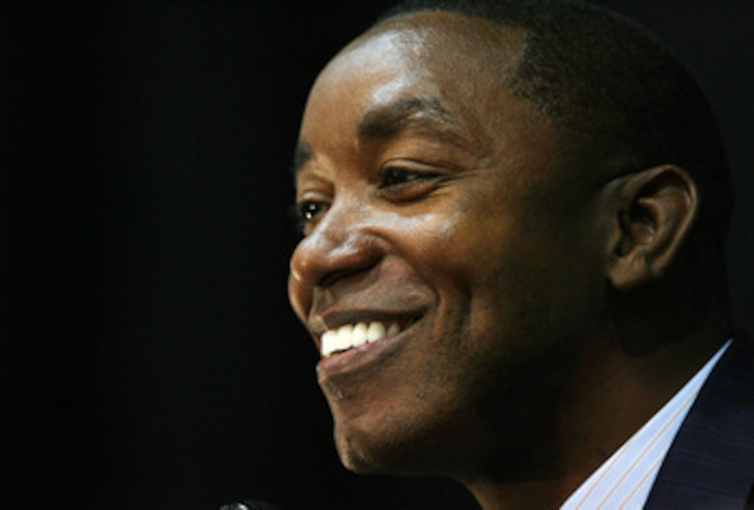 MIAMI - APRIL 15:  Isiah Thomas talks to the media after he was introduced as the new head coach for Florida International Univeristy men's basketball team at U.S.Century Bank Arena on April 15, 2009 in Miami, Florida.  (Photo by Doug Benc/Getty Images)