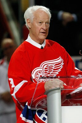 MONTREAL- DECEMBER 4:  Gordie Howe speaks to fans during the Centennial Celebration ceremonies prior to the NHL game between the Montreal Canadiens and Boston Bruins on December 4, 2009 at the Bell Centre in Montreal, Quebec, Canada.  The Canadiens defeat
