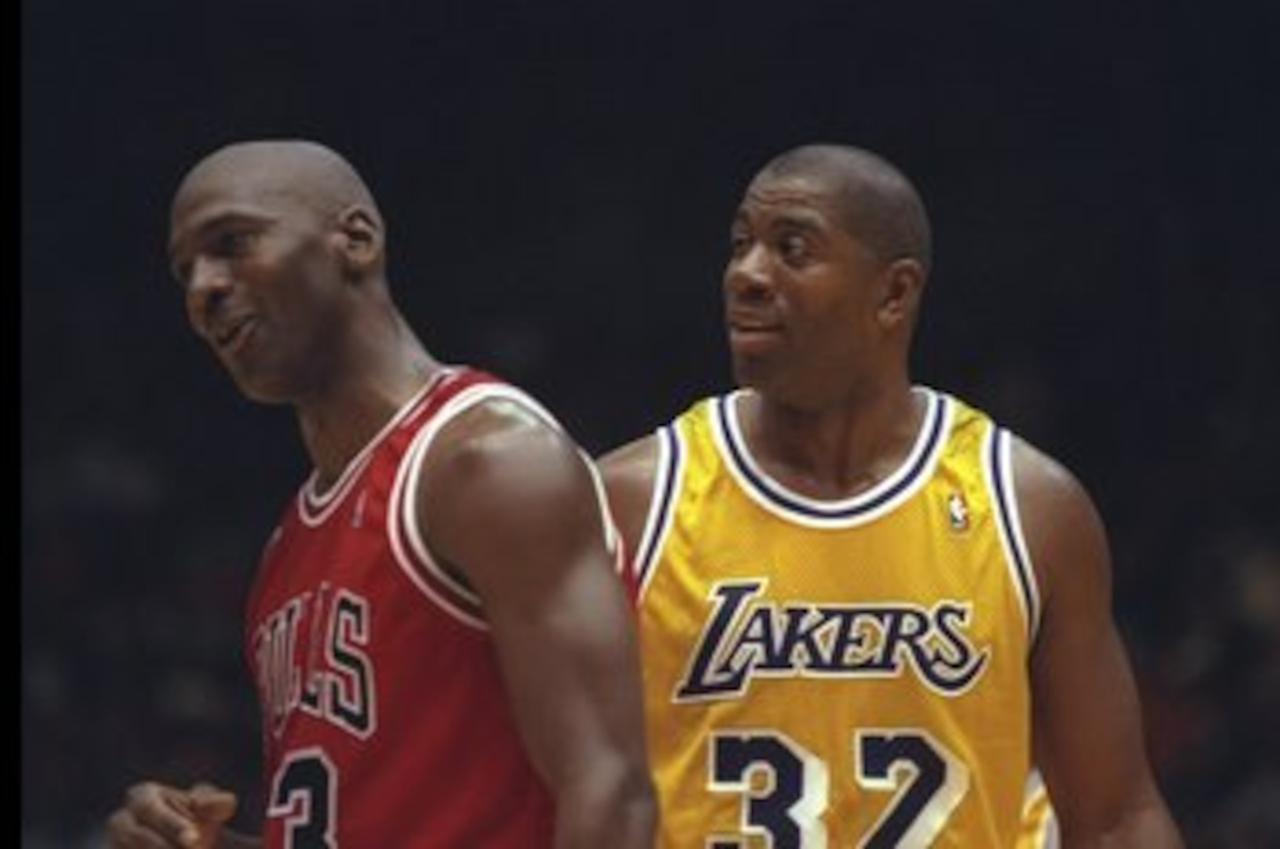 5 Jun 1991: Magic Johnson of the Los Angeles Lakers shields the ball from Michael Jordan of the Chicago Bulls during game two of the 1991 NBA finals. Mandatory Credit: Jonathan Daniel/ALLSPORT 5 Jun 1991: Magic Johnson of the Los Angeles Lakers shields the ball from Michael Jordan of the Chicago Bulls during game two of the 1991 NBA finals. Mandatory Credit: Jonathan Daniel/ALLSPORT