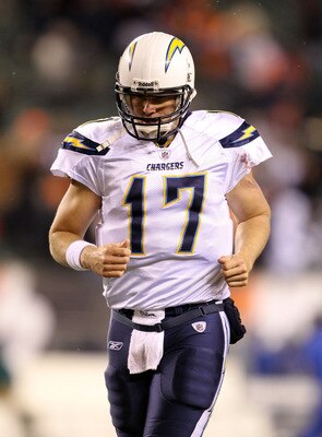 CINCINNATI - DECEMBER 26: Philip Rivers #17  of the San Diego Chargers runs off of the field following the Chargers 34-20 loss to the Cincinnati Bengals during the NFL game at Paul Brown Stadium on December 26, 2010 in Cincinnati, Ohio.  (Photo by Andy Ly