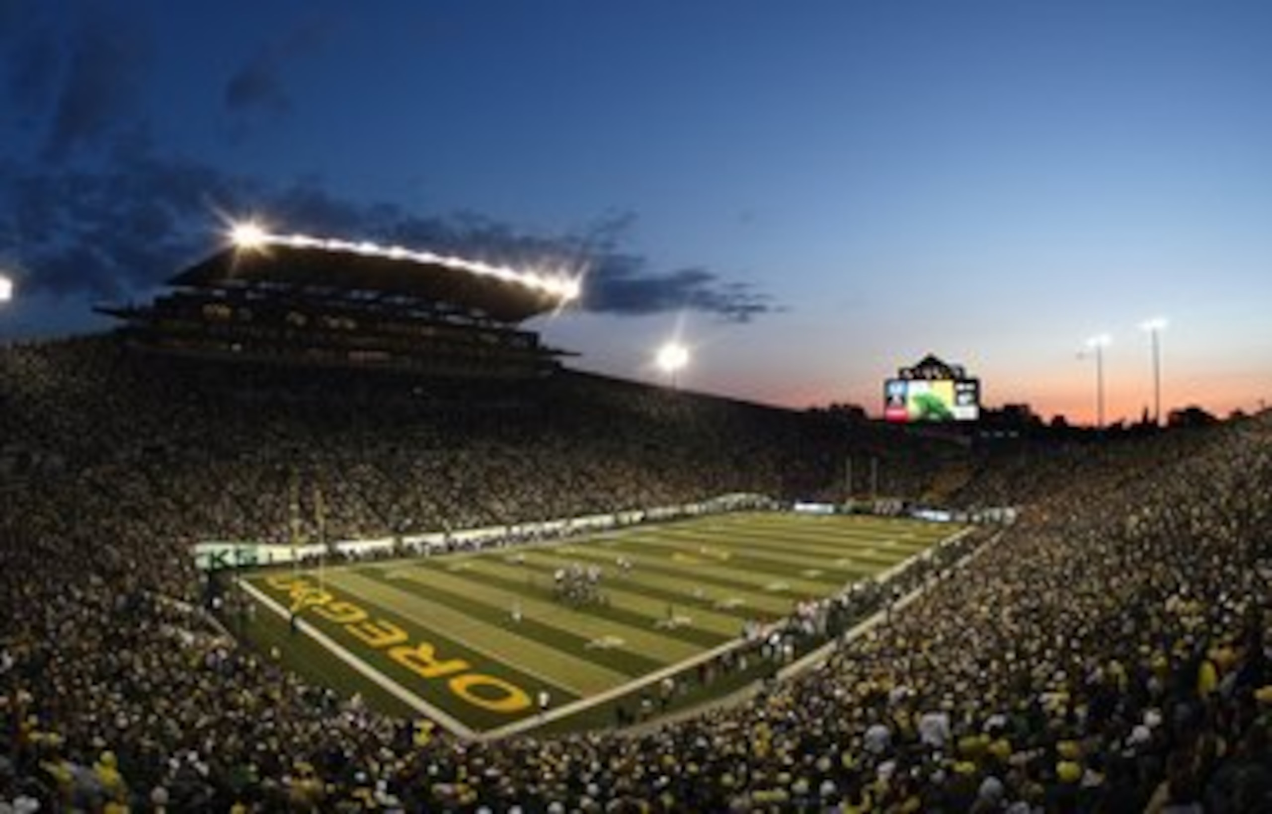 EUGENE, OR - AUGUST 30:  A general view taken during the game between the Washington Huskies and the Oregon Ducks at Autzen Stadium on August 30, 2008 in Eugene, Oregon. (Photo by Jonathan Ferrey/Getty Images)