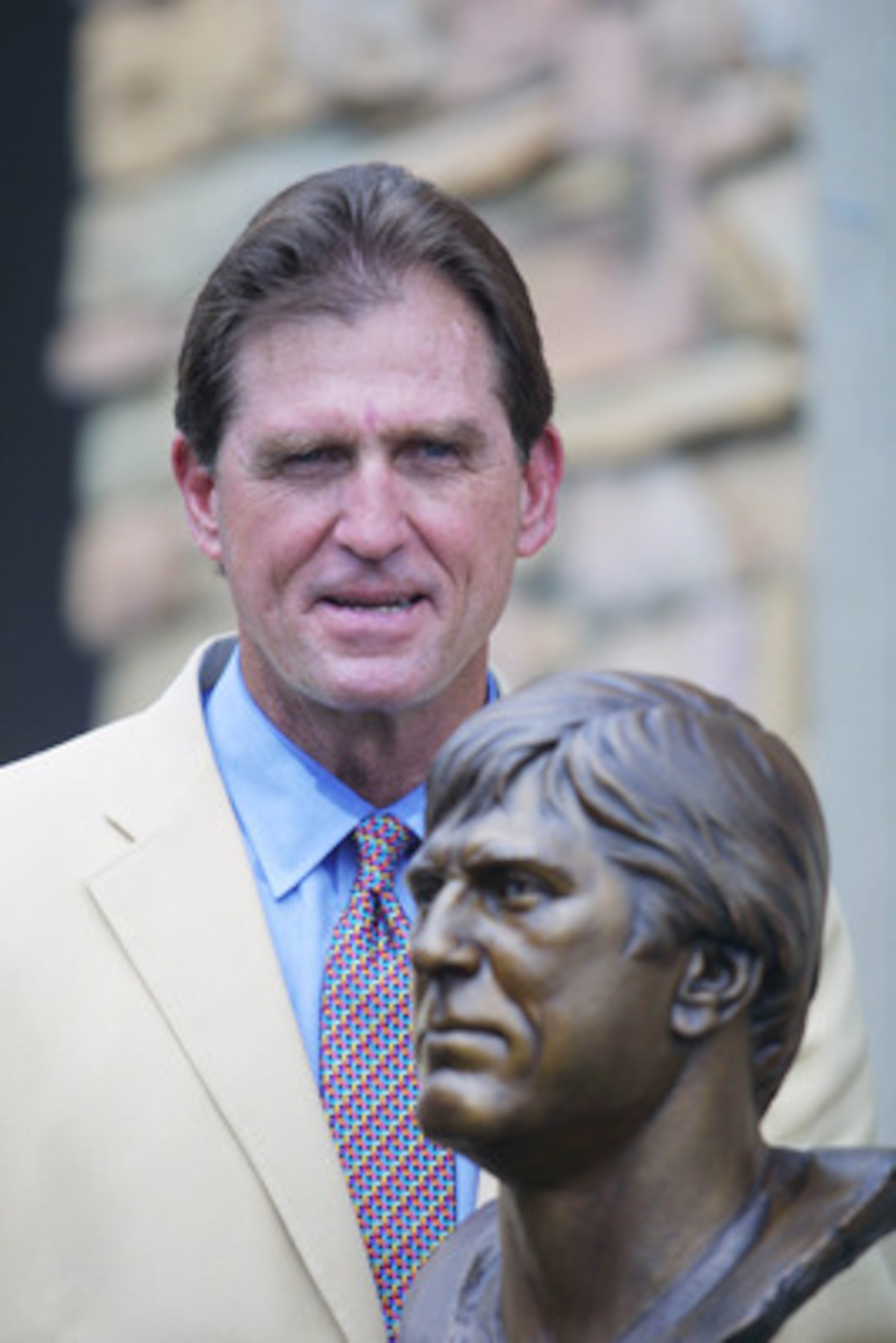 04 Aug 2001 : Jack Youngblood stands next to his bust as he is honored during the 2001 Pro Football Hall Of Fame Induction Ceremony at Hall's Game Day Theater in Canton, Ohio. DIGITAL IMAGE. Mandatory Credit: Tom Pidgeon/Allsport 04 Aug 2001 : Jack Youngblood stands next to his bust as he is honored during the 2001 Pro Football Hall Of Fame Induction Ceremony at Hall's Game Day Theater in Canton, Ohio. DIGITAL IMAGE. Mandatory Credit: Tom Pidgeon/Allsport