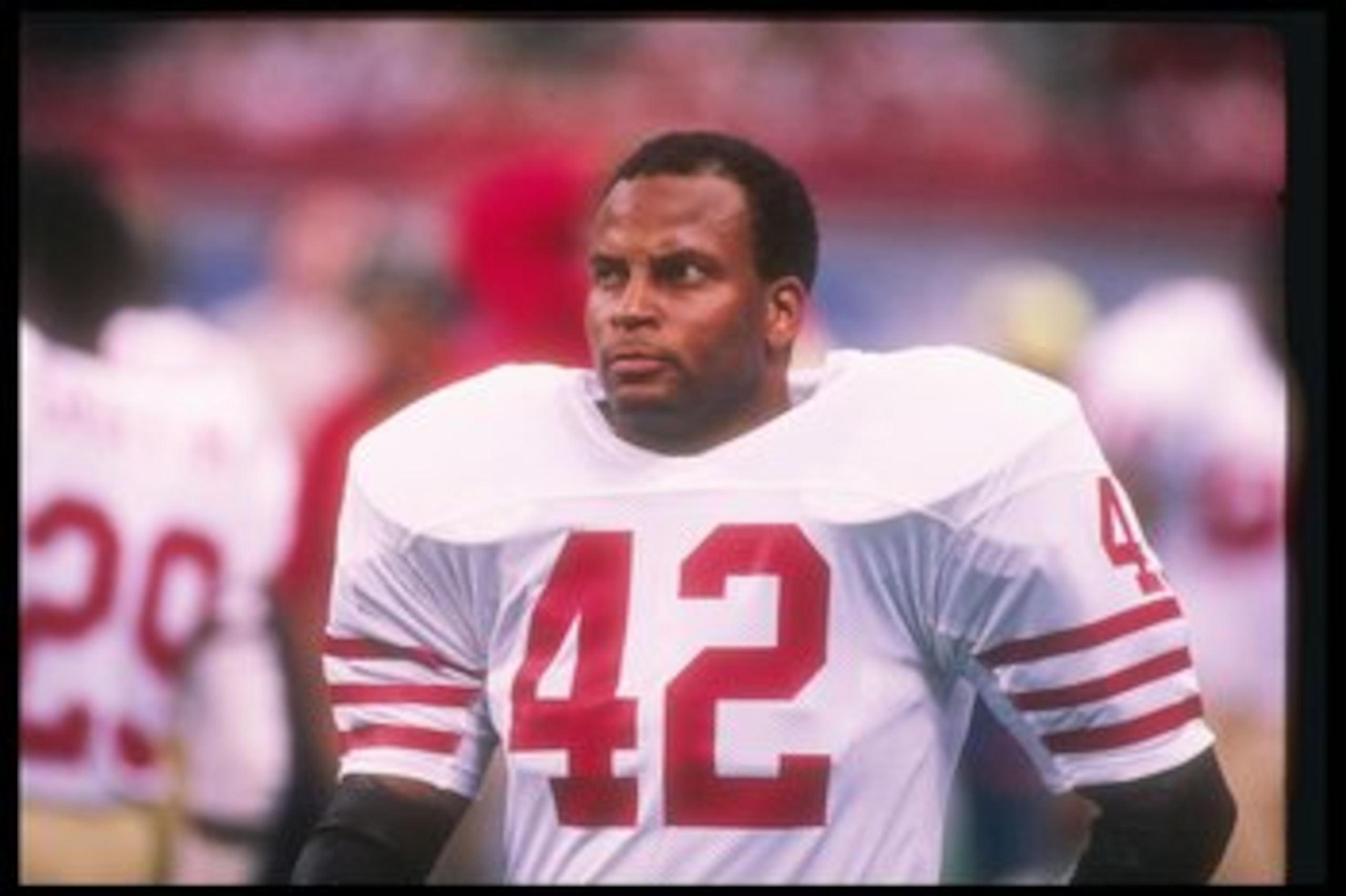 28 Jan 1990: Defensive back Ronnie Lott of the San Francisco 49ers observes the action during Super Bowl XXIV against the Denver Broncos at the Louisiana Superdome in New Orleans, Louisiana. The 49ers won the game, 55-10. Mandatory Credit: Rick Stewart 28 Jan 1990: Defensive back Ronnie Lott of the San Francisco 49ers observes the action during Super Bowl XXIV against the Denver Broncos at the Louisiana Superdome in New Orleans, Louisiana. The 49ers won the game, 55-10. Mandatory Credit: Rick Stewart