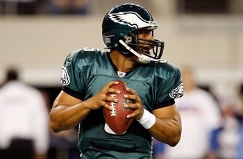 ARLINGTON, TX - JANUARY 09:  Quarterback Donovan McNabb #5 of the Philadelphia Eagles during the 2010 NFC wild-card playoff game at Cowboys Stadium on January 9, 2010 in Arlington, Texas.  (Photo by Ronald Martinez/Getty Images)