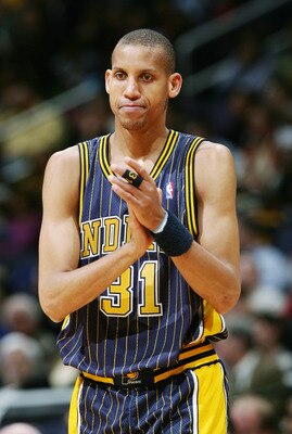 WAHINGTON DC - FEBRUARY 7:  Reggie Miller #31 of the Indiana Pacers is on the court during the game against the Washington Wizards on February 7, 2005 at the MCI Center in Washington D.C. The Wiz won 108-104. NOTE TO USER:  User expressly acknowledges and