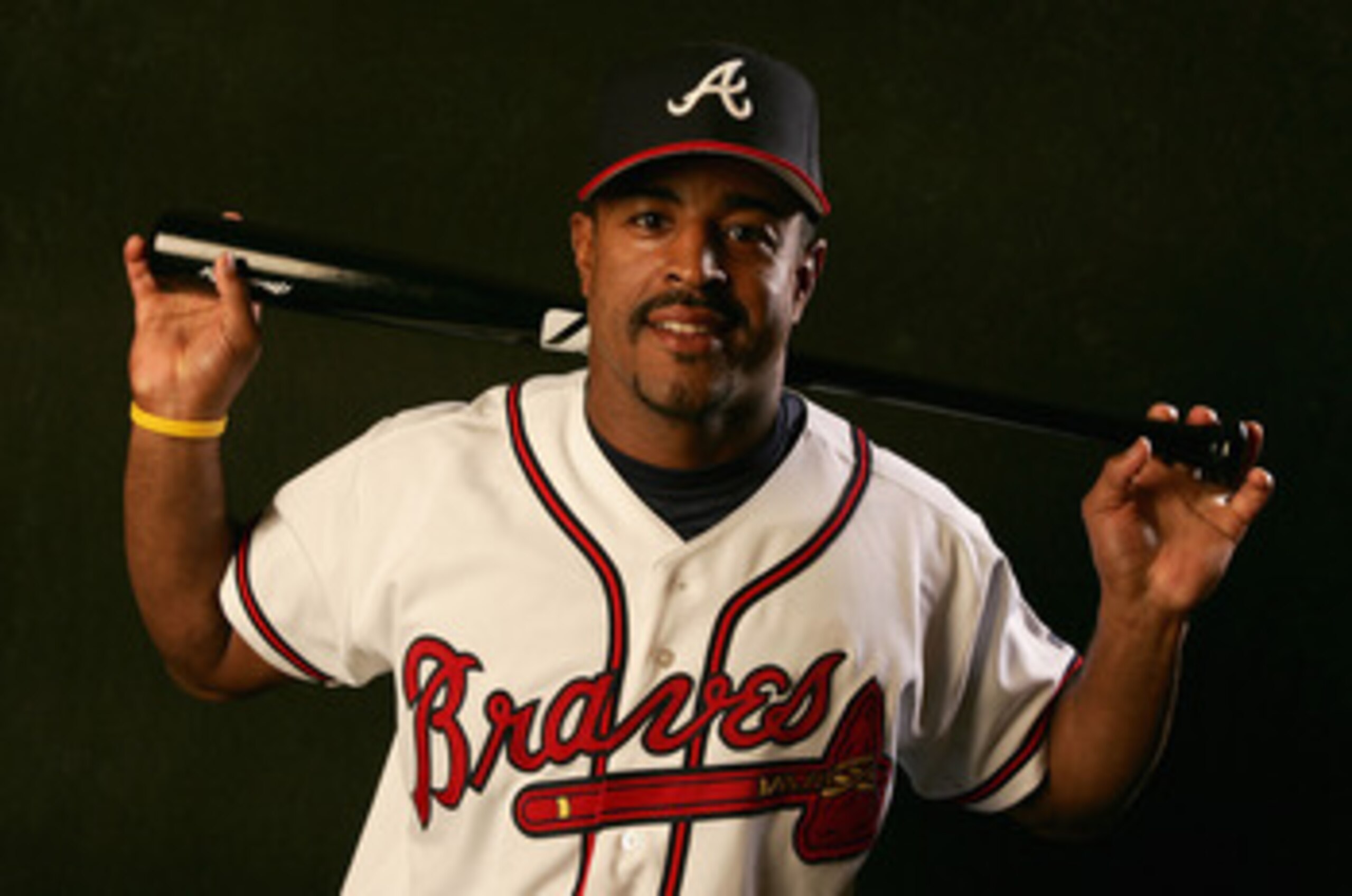 KISSIMMEE, FL - FEBRUARY 28:  Brian Jordan #33 of the Atlanta Braves poses during photo day at Cracker Jack Stadium on February 28, 2005 in Kissimmee, Florida.  (Photo by Doug Pensinger/Getty Images)