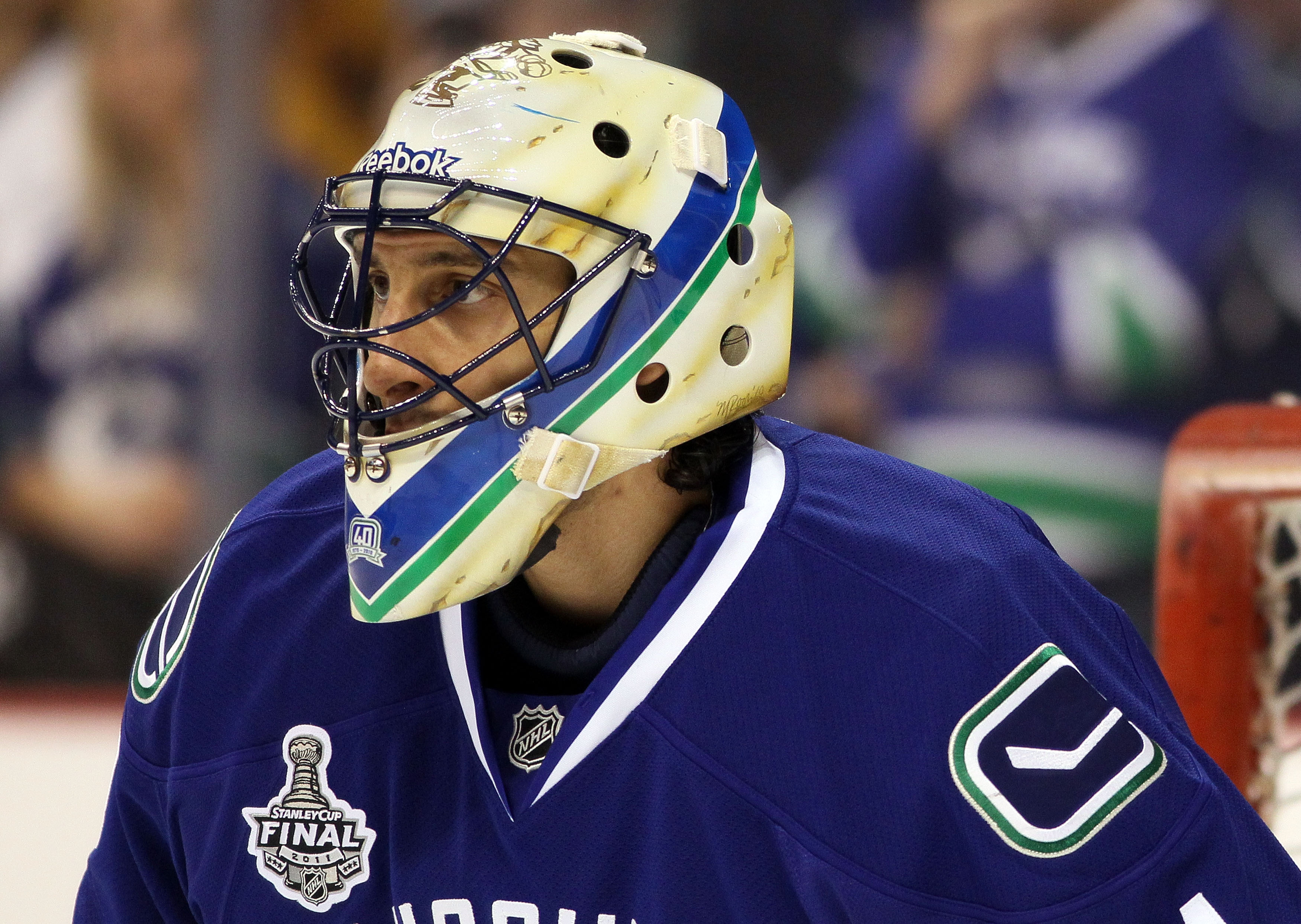 VANCOUVER, BC - JUNE 15:  Roberto Luongo #1 of the Vancouver Canucks looks on prior to Game Seven against the Boston Bruins in the 2011 NHL Stanley Cup Final at Rogers Arena on June 15, 2011 in Vancouver, British Columbia, Canada.  (Photo by Elsa/Getty Im